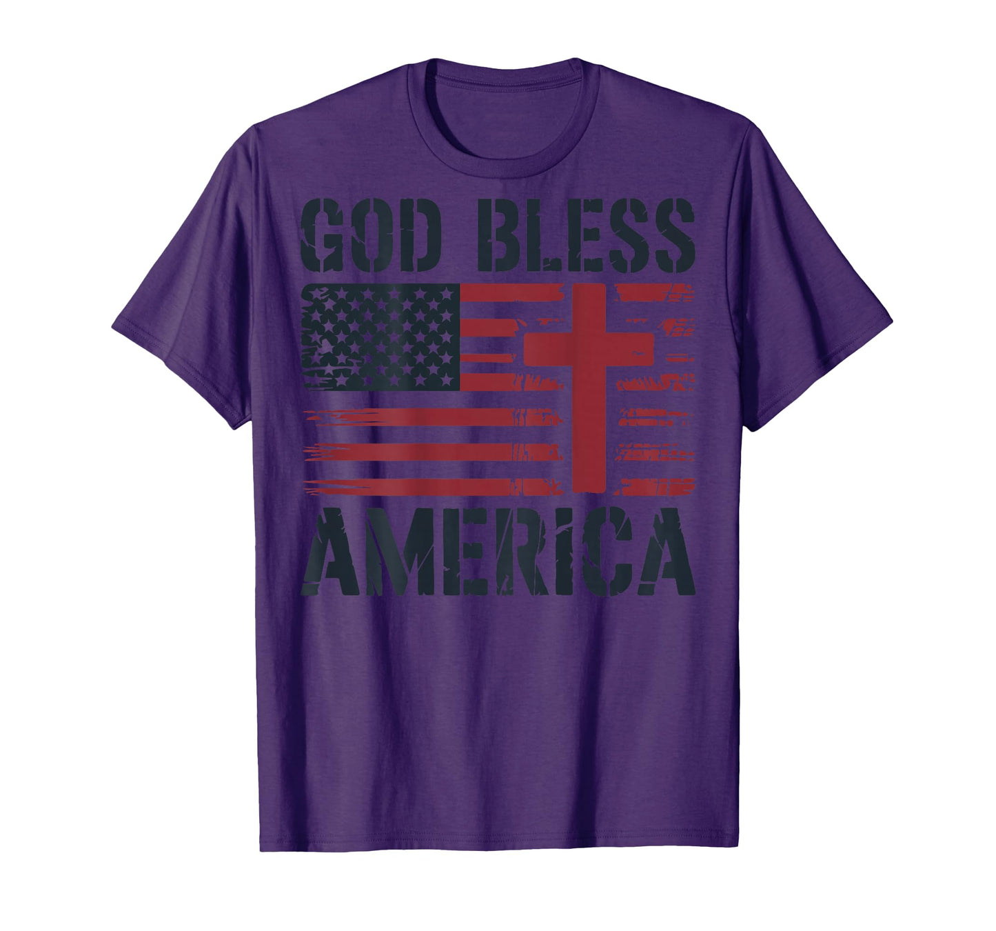 Mens God Bless American Flag Christian Patriotic Cross Jesus T-Shirt