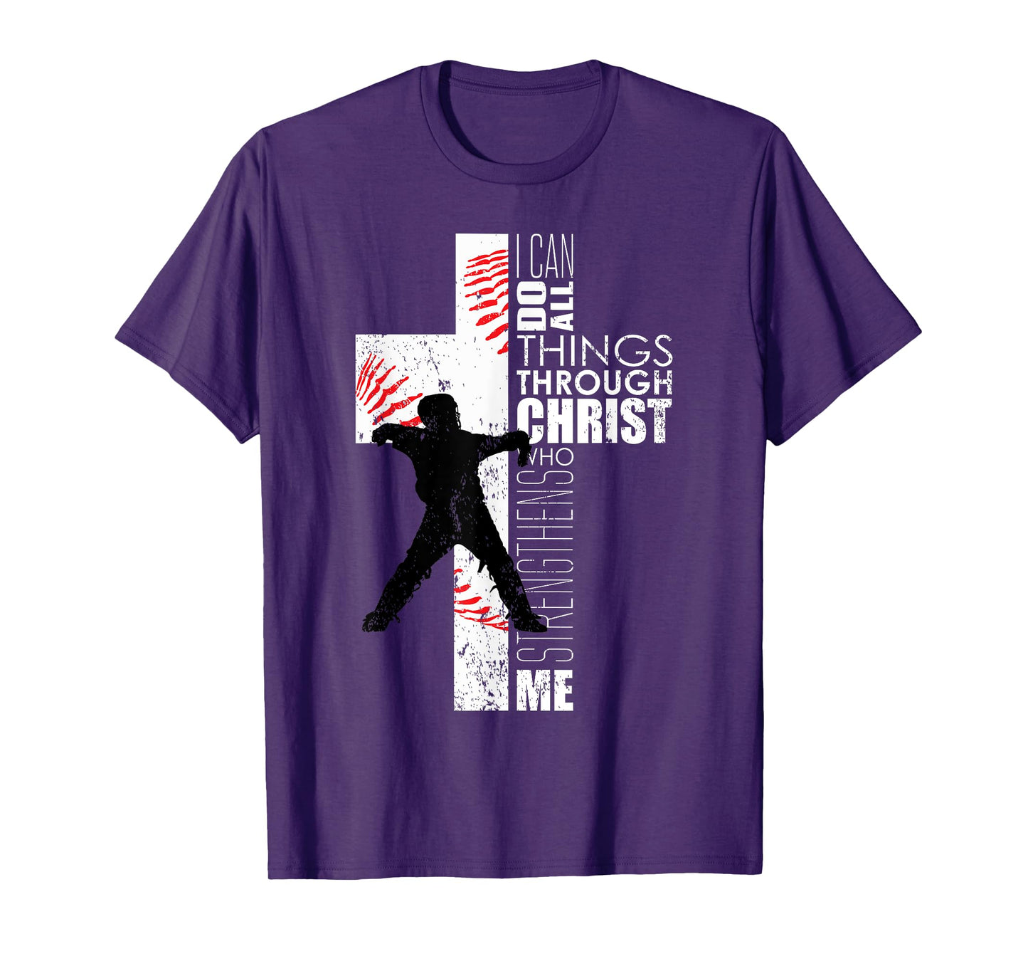 Christian Philippians 4:13 Kids Boys Cross Baseball Catcher T-Shirt