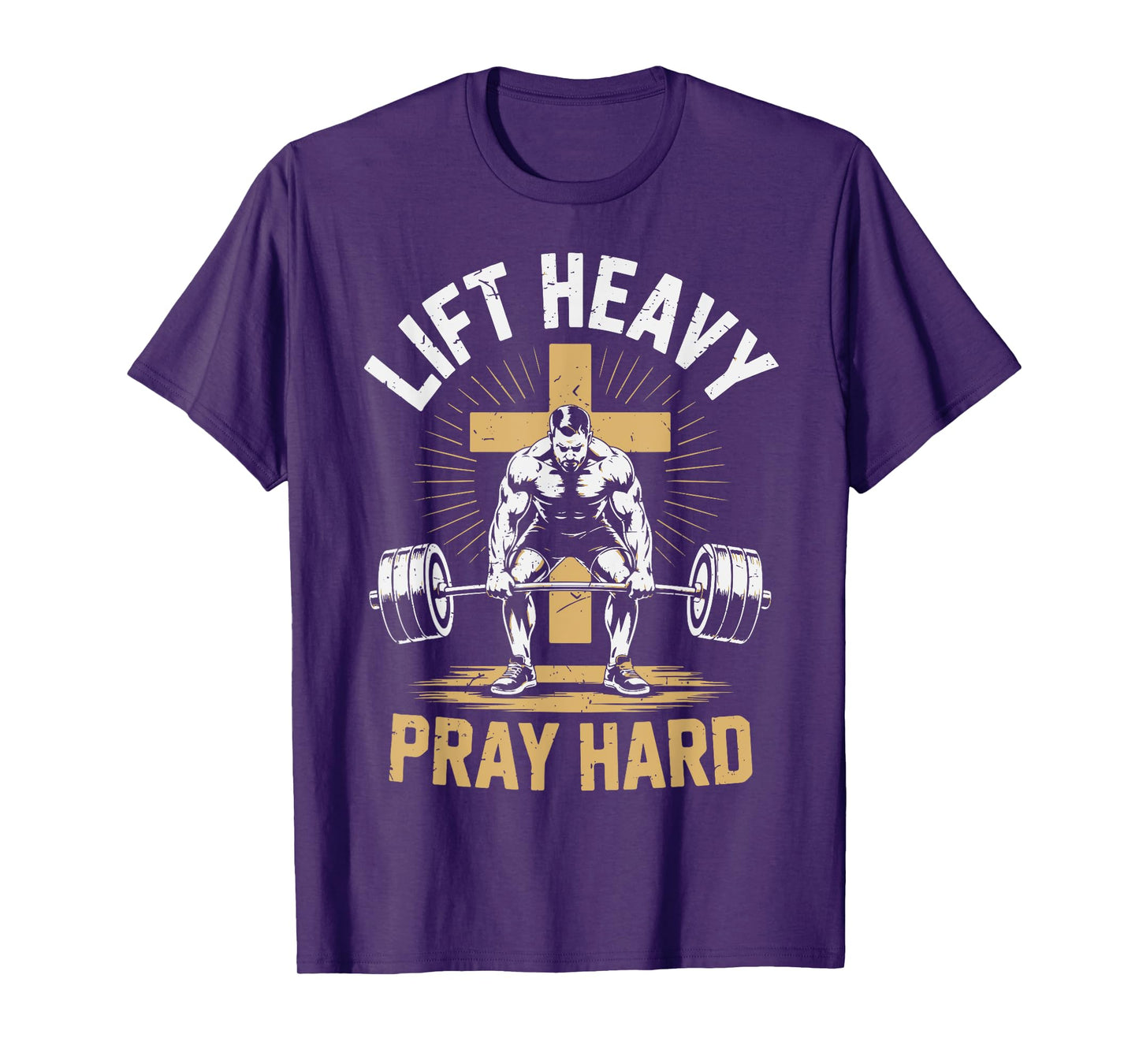 Men's Christian Workout Lift Heavy Pray Hard Jesus Gym Funny T-Shirt