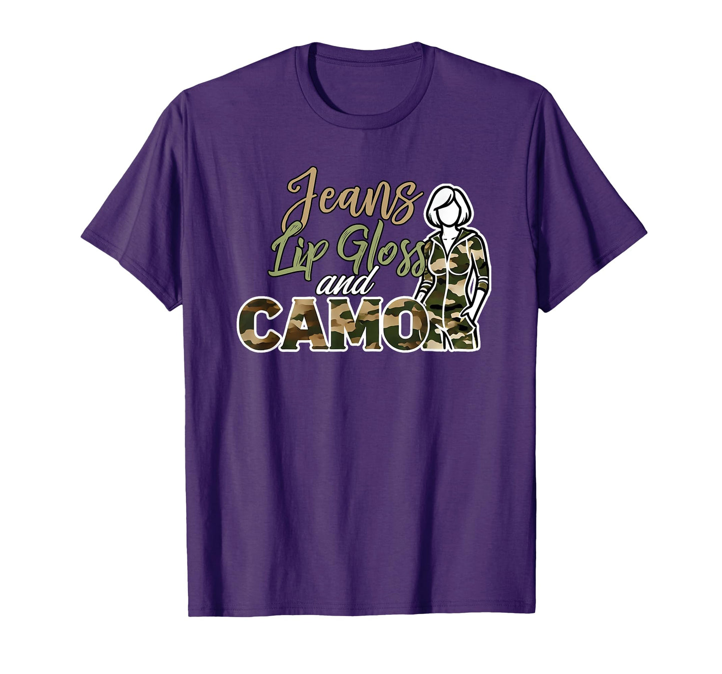 Jeans Lip Gloss and Camo Camouflage Graphic Jumpsuit T-Shirt