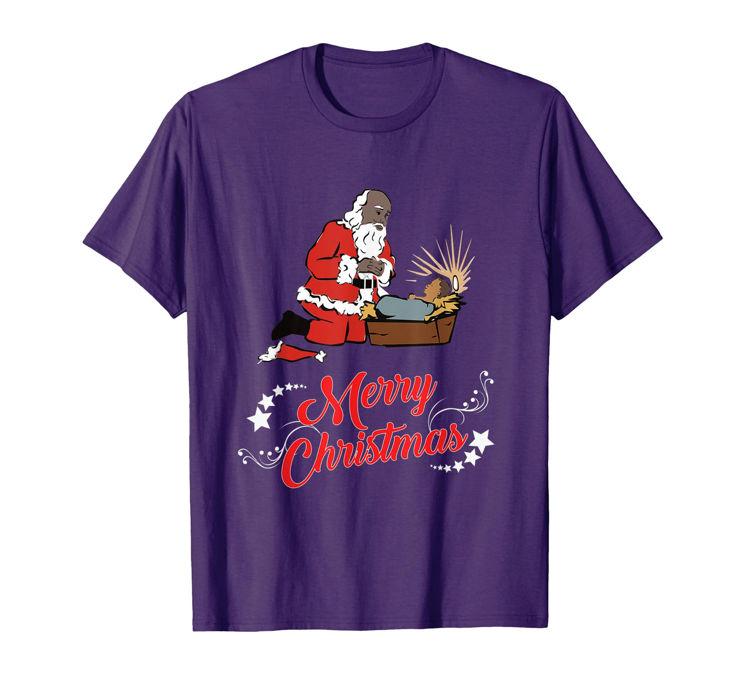 Dark Skin Santa Kneeling And Praying At The Feet Of Jesus T-Shirt
