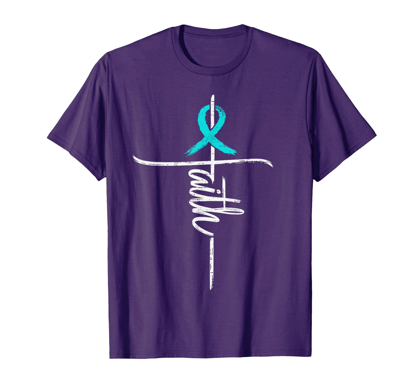 Faith PCOS Awareness Cross Christian Ribbon Teal Support T-Shirt