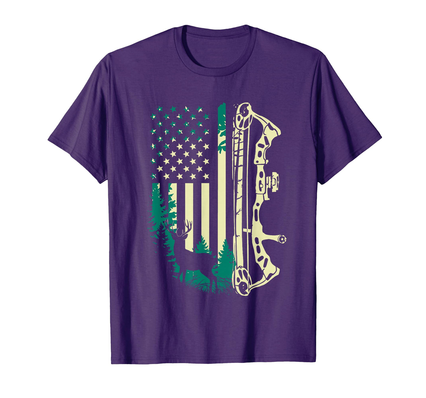 Patriotic Bowhunting USA Flag Bow Archery Deer Hunting Wild T-Shirt