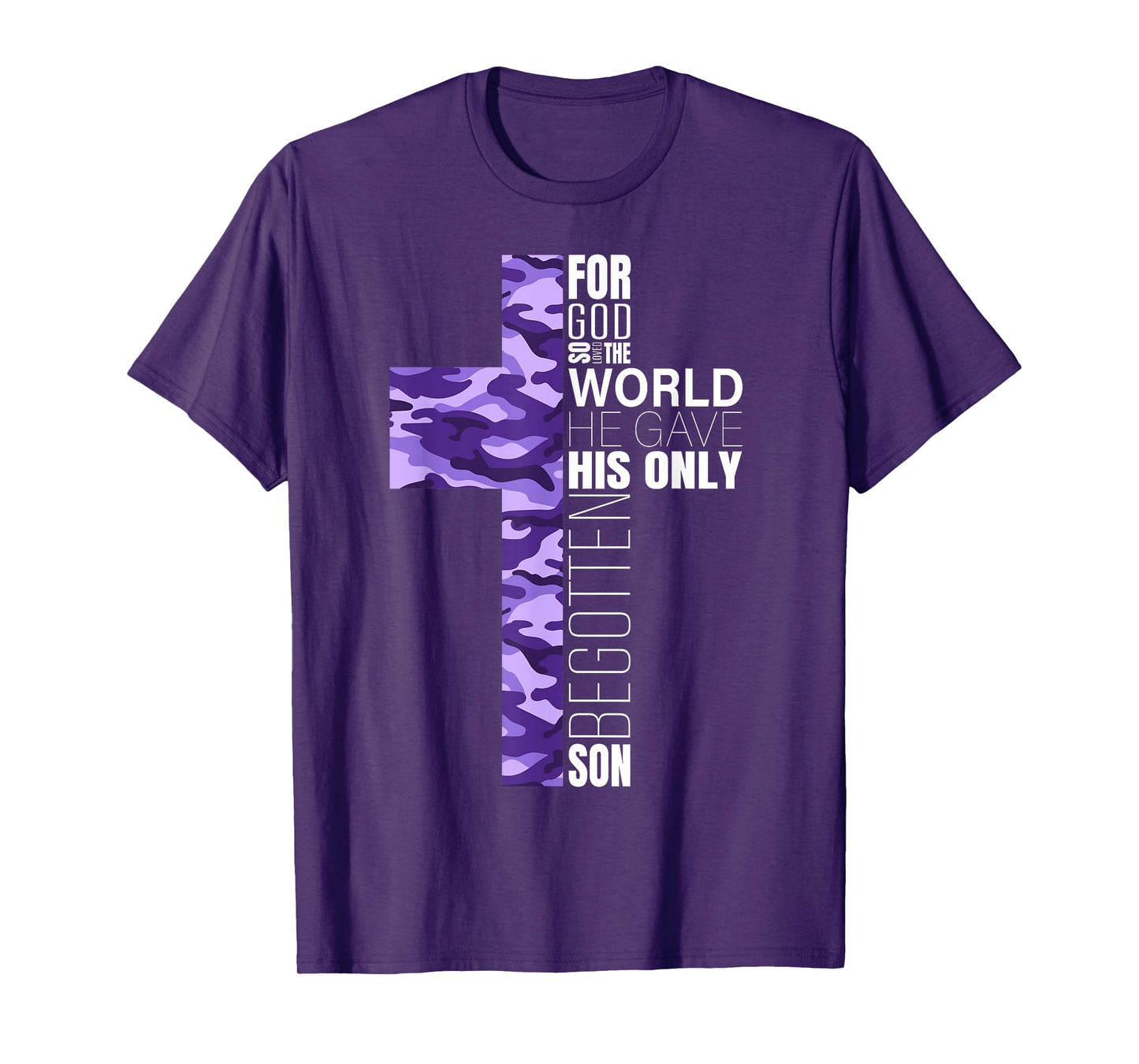 Cute Purple Camo Christian Cross Gifts Women Men Kids Verse T-Shirt