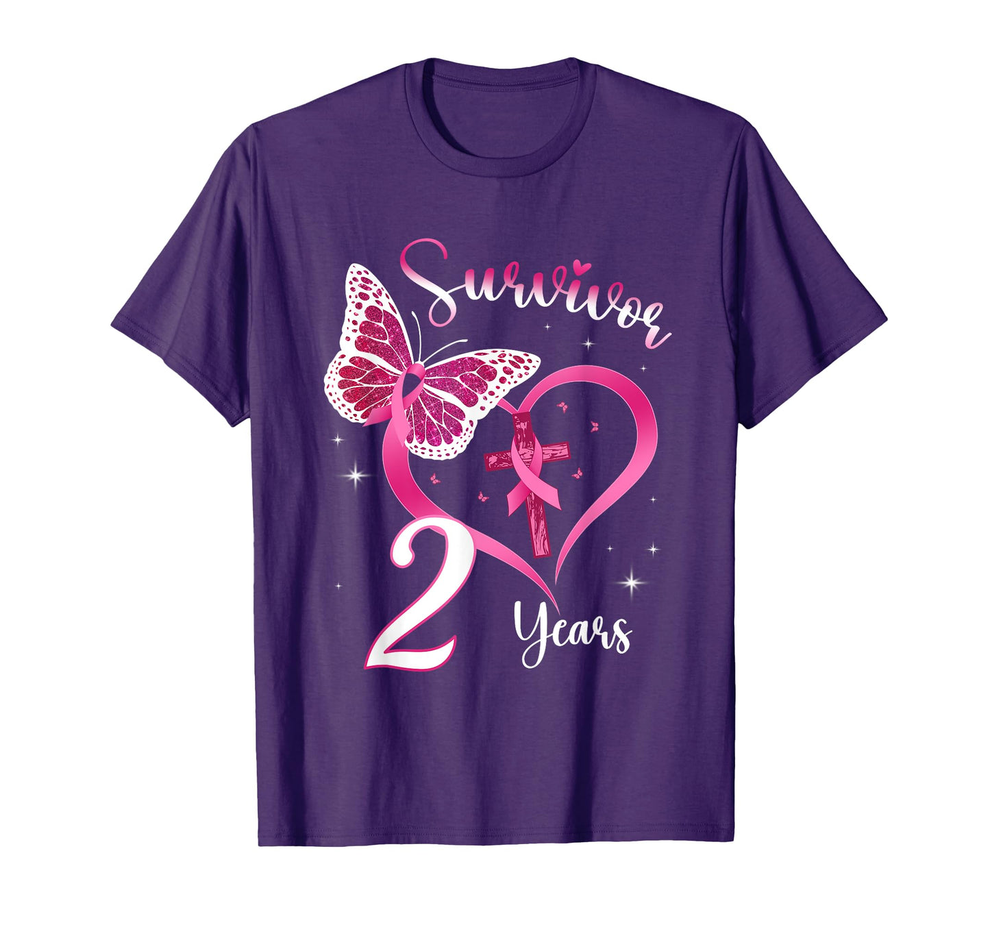 Breast Cancer Survivor Pink Ribbon Butterfly 2 Years Gift T-Shirt