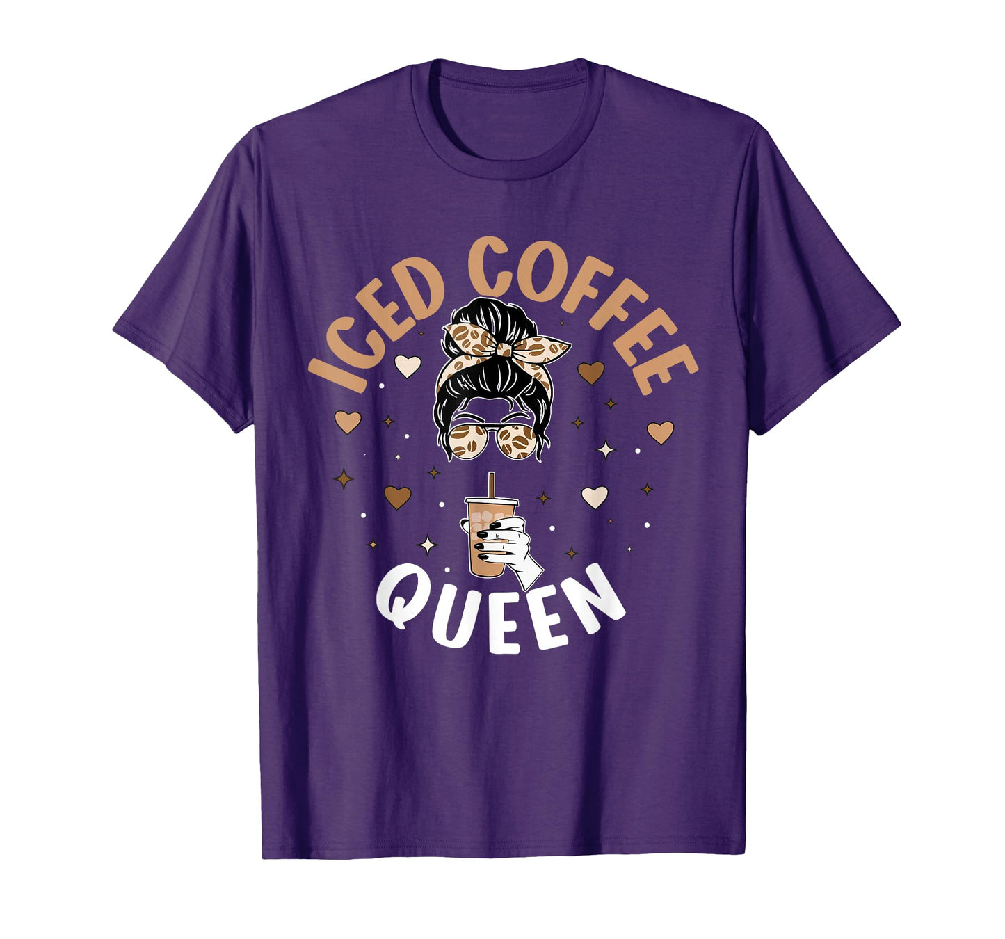 Iced Coffee Queen Women Messy Bun Cold Brew Coffee Quote T-Shirt