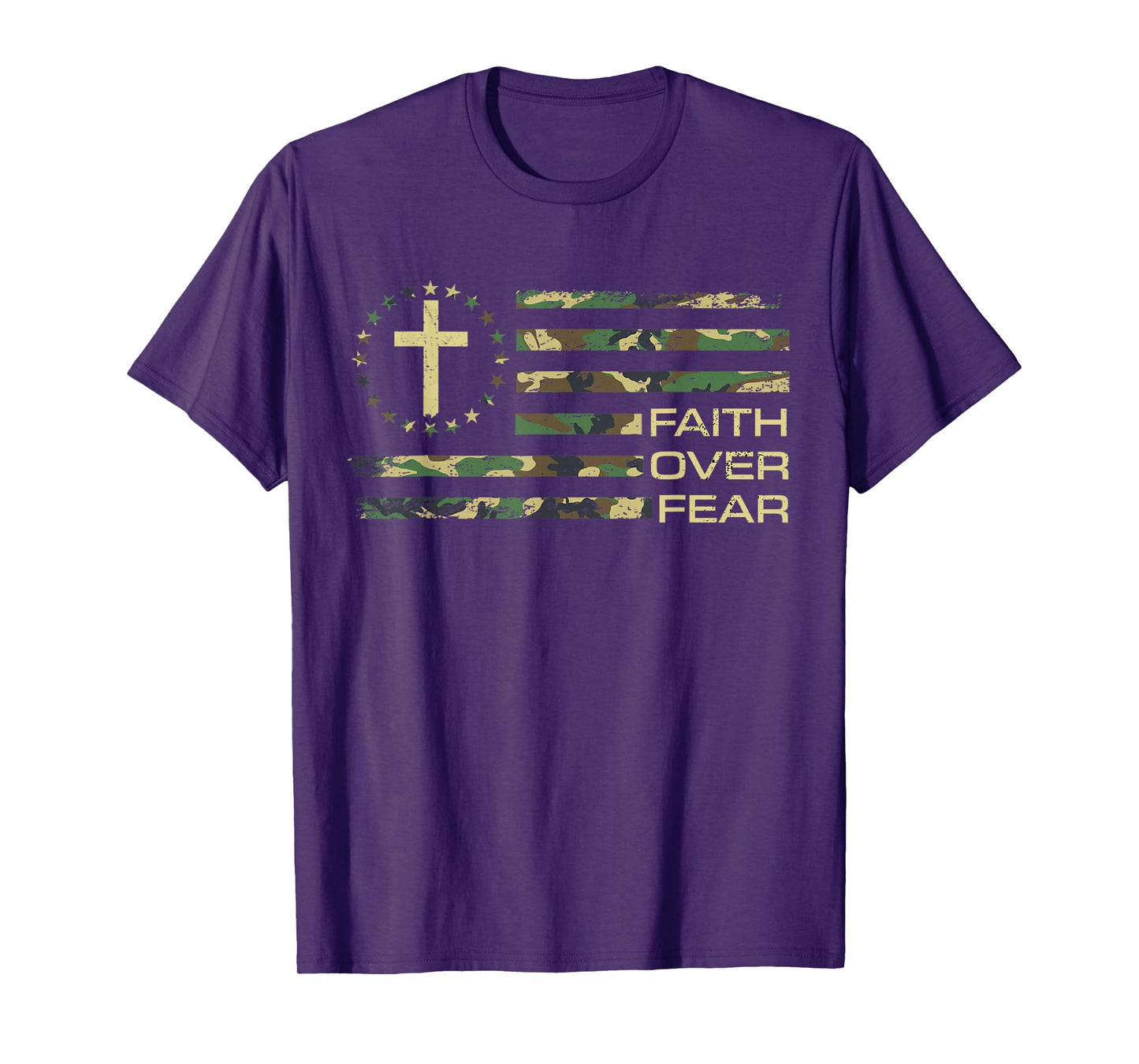 Jesus Faith Over Fear Cross Camo American Flag USA Christian T-Shirt