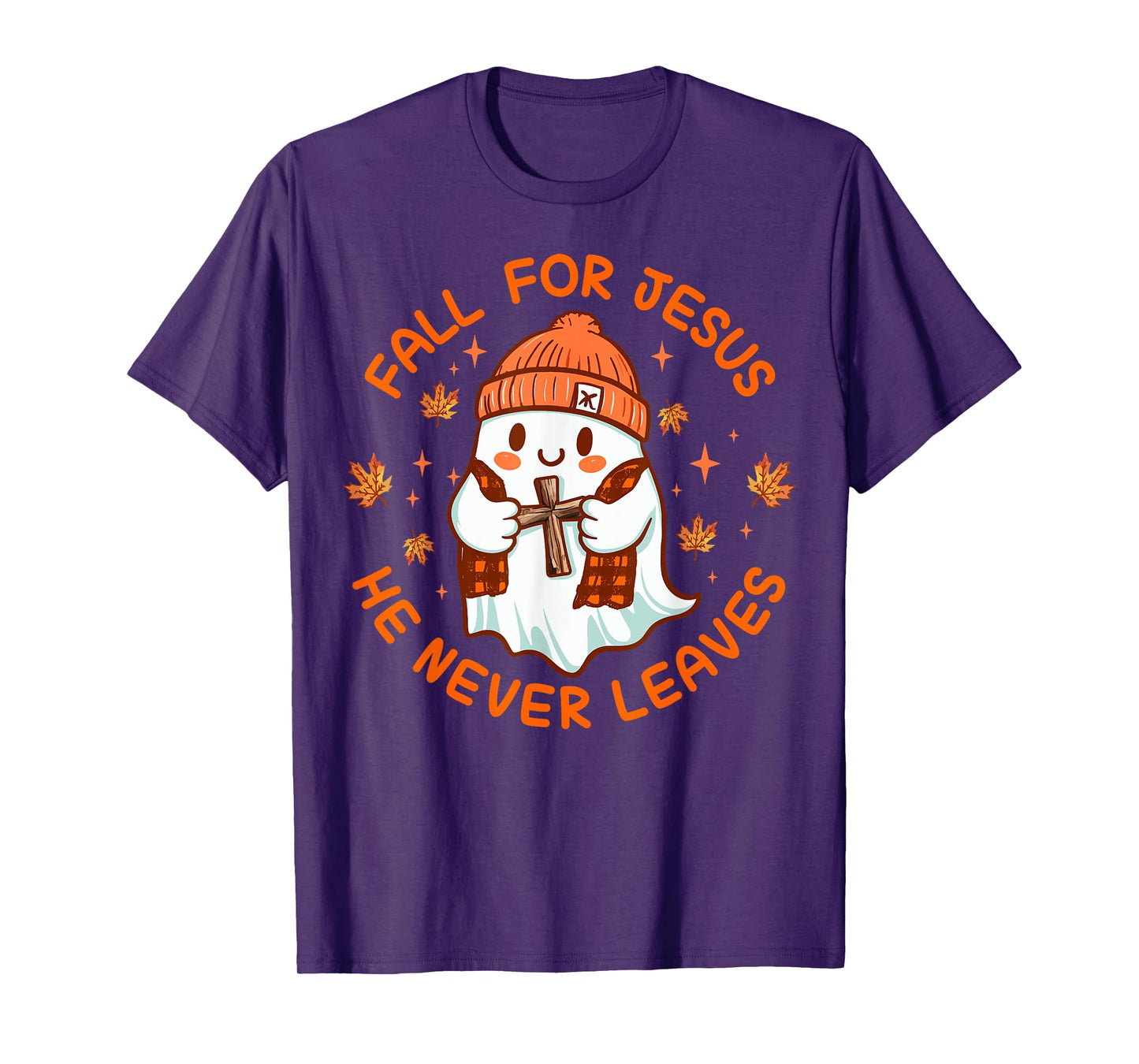 Fall For Jesus He Never Leave Cute Ghost Retro Halloween T-Shirt