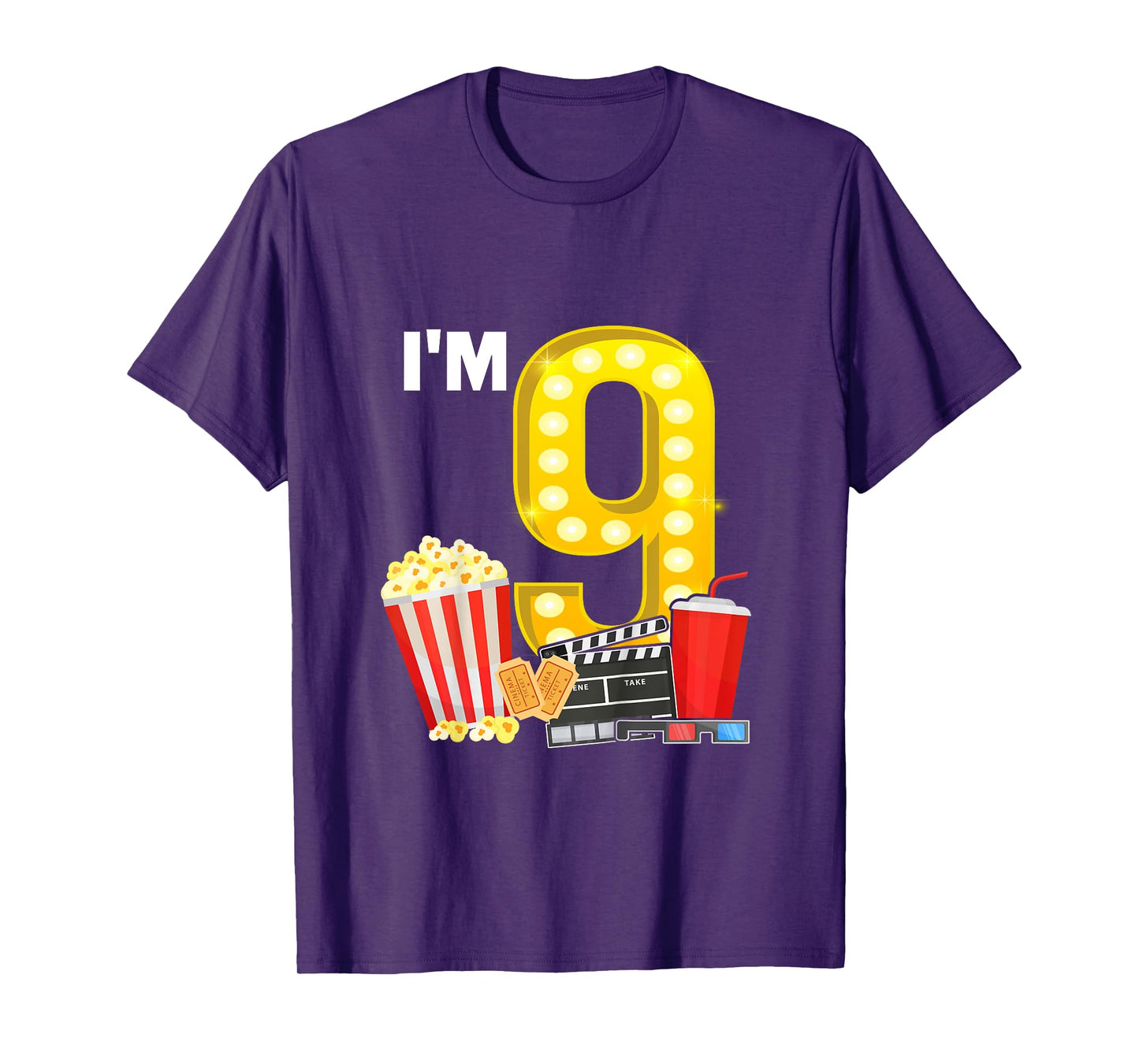 9th Birthday Movie Night Popcorn 9 Years Old Cinema T-Shirt