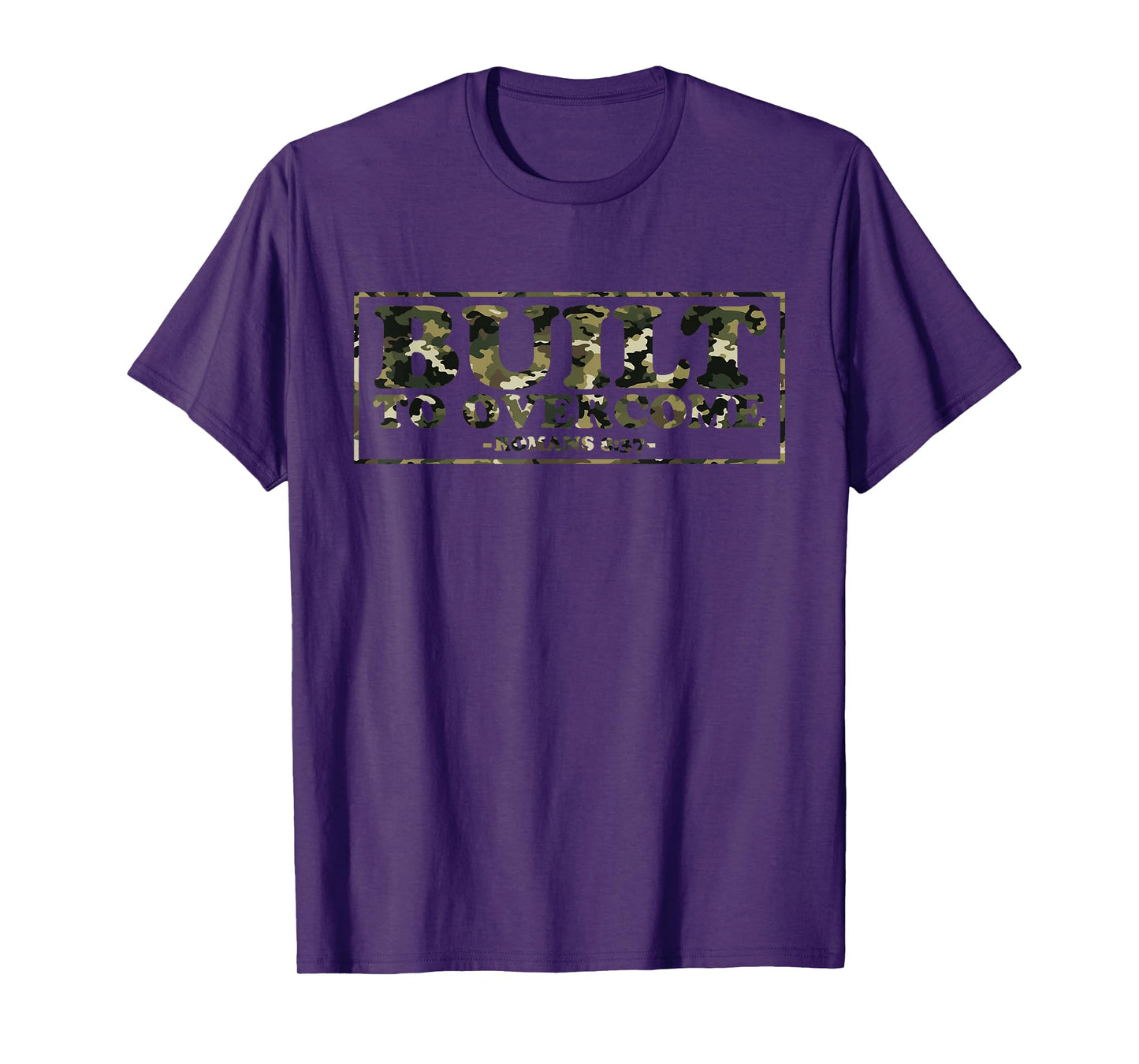 Built to Overcome Camo Faith Christian Gym Workout Scripture T-Shirt