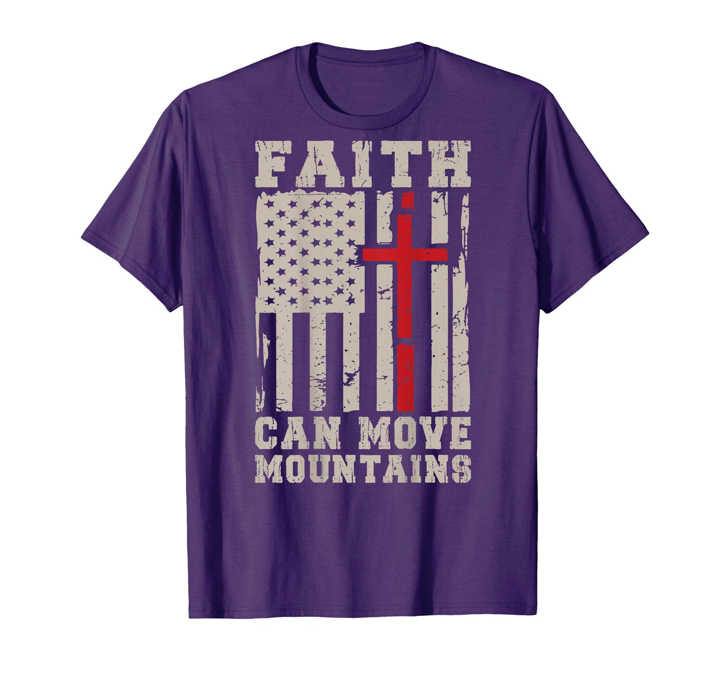 On Back Faith Can Move Mountain Men's Christian Jesus Cross T-Shirt