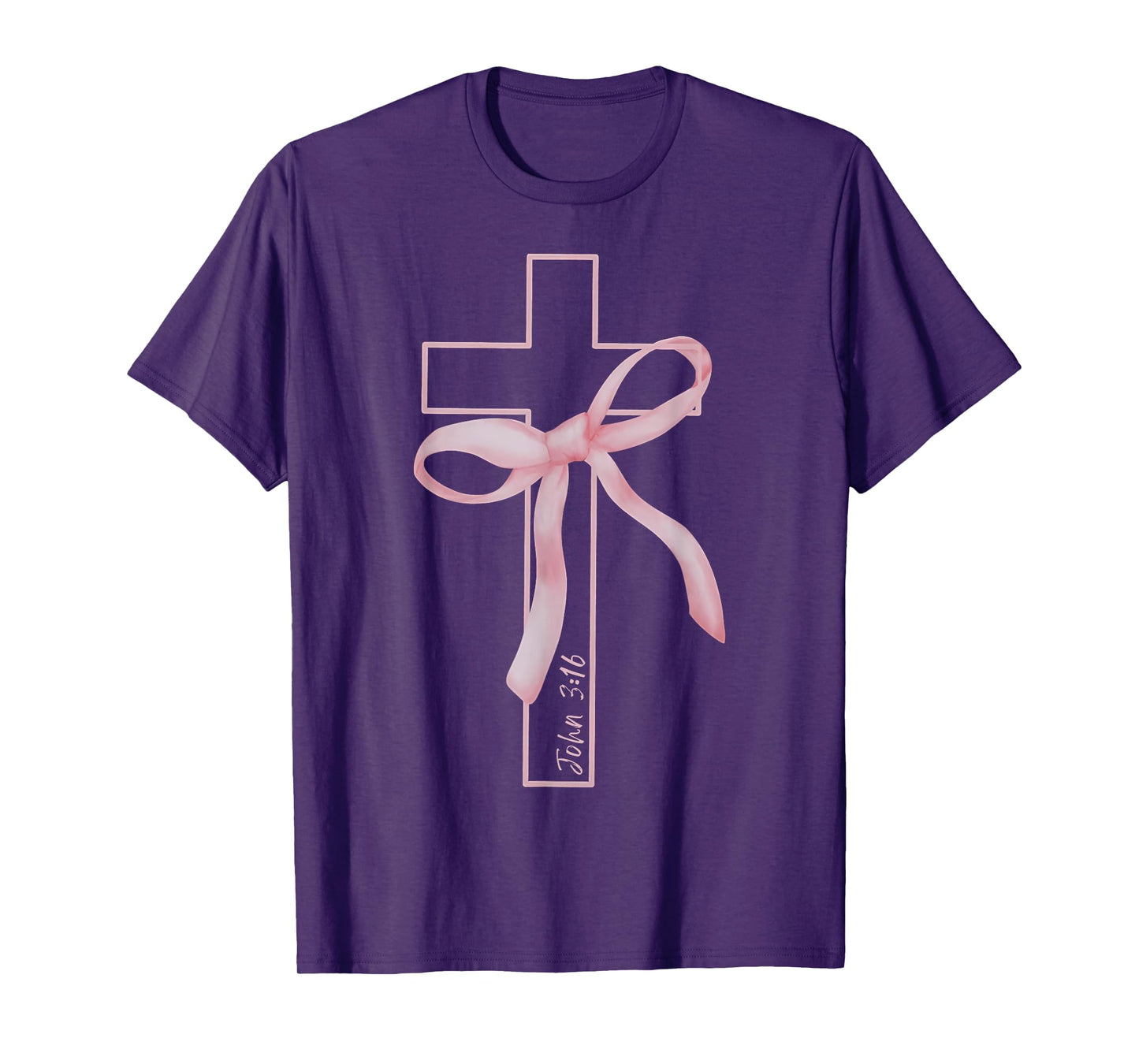Coquette Christian Pink Bow Cross John 3:16 Bible Verse T-Shirt