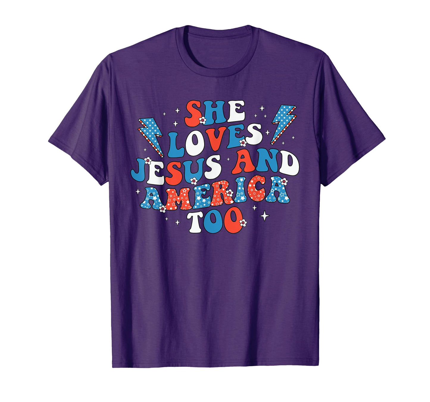 She Loves Jesus And America Too Flag Christian 4th Of July T-Shirt for Women Men