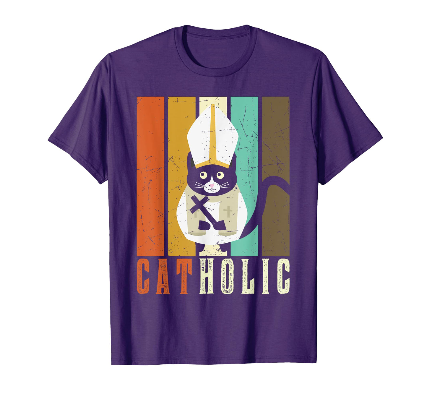 Funny Catholic T Shirts, Cat-holic Cat Lover Retro Vintage T-Shirt