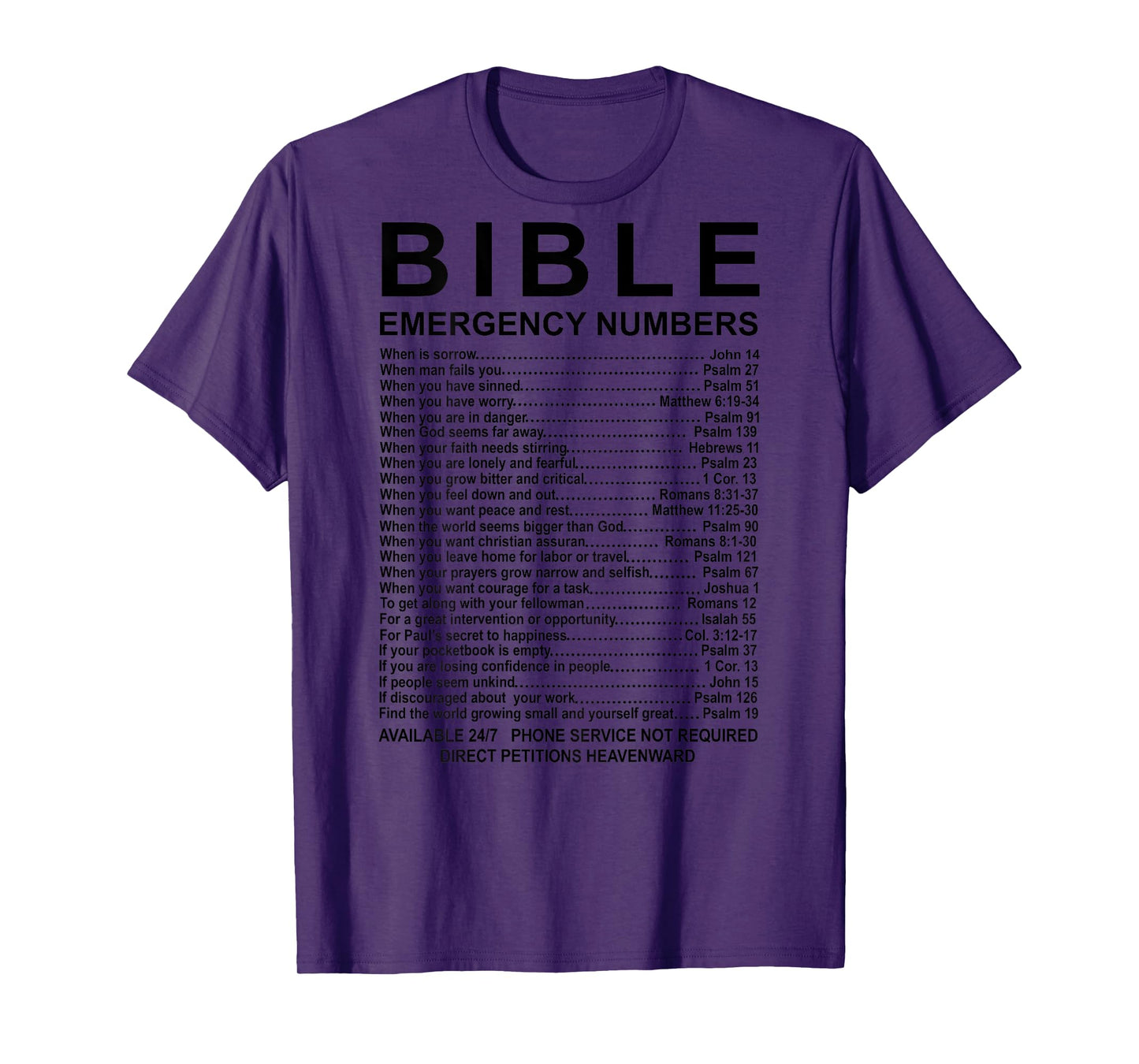 Bible Emergency Numbers (on back) T-Shirt
