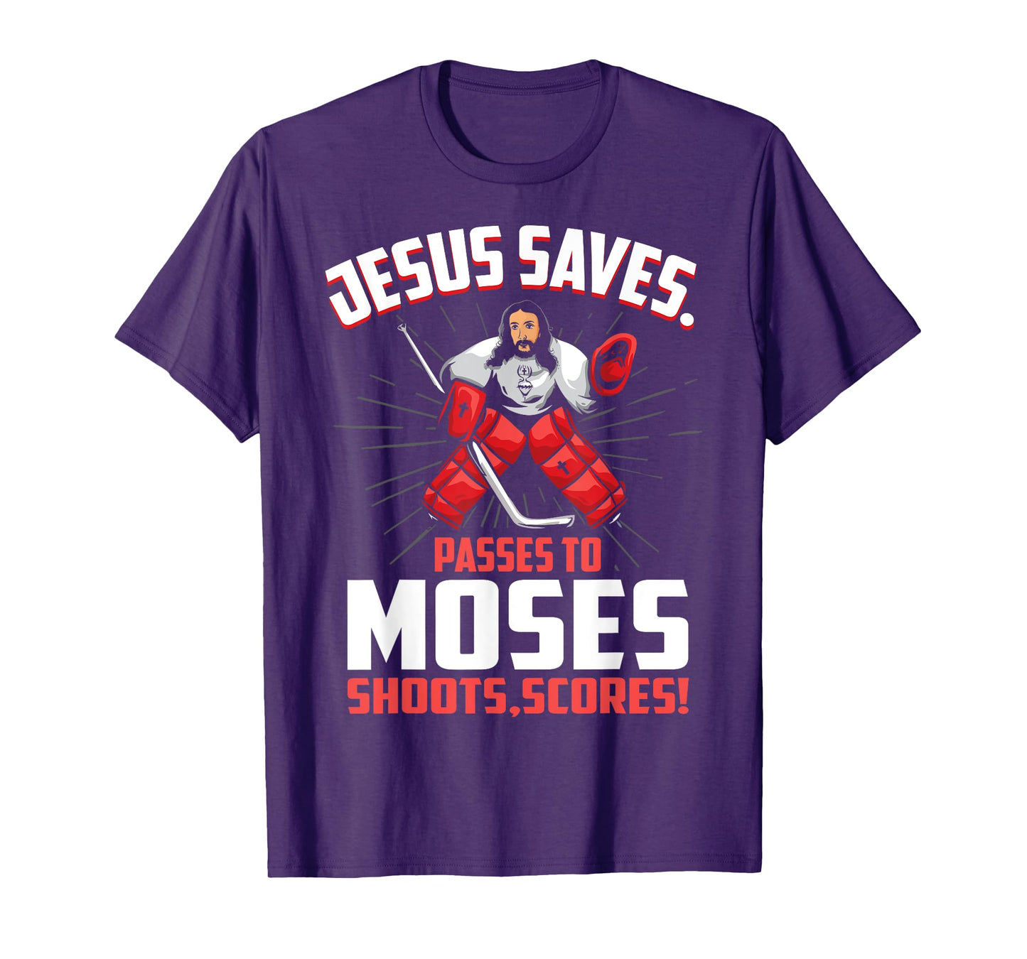 Jesus Saves Hockey Goalie Passes Moses Funny Religious Sport T-Shirt