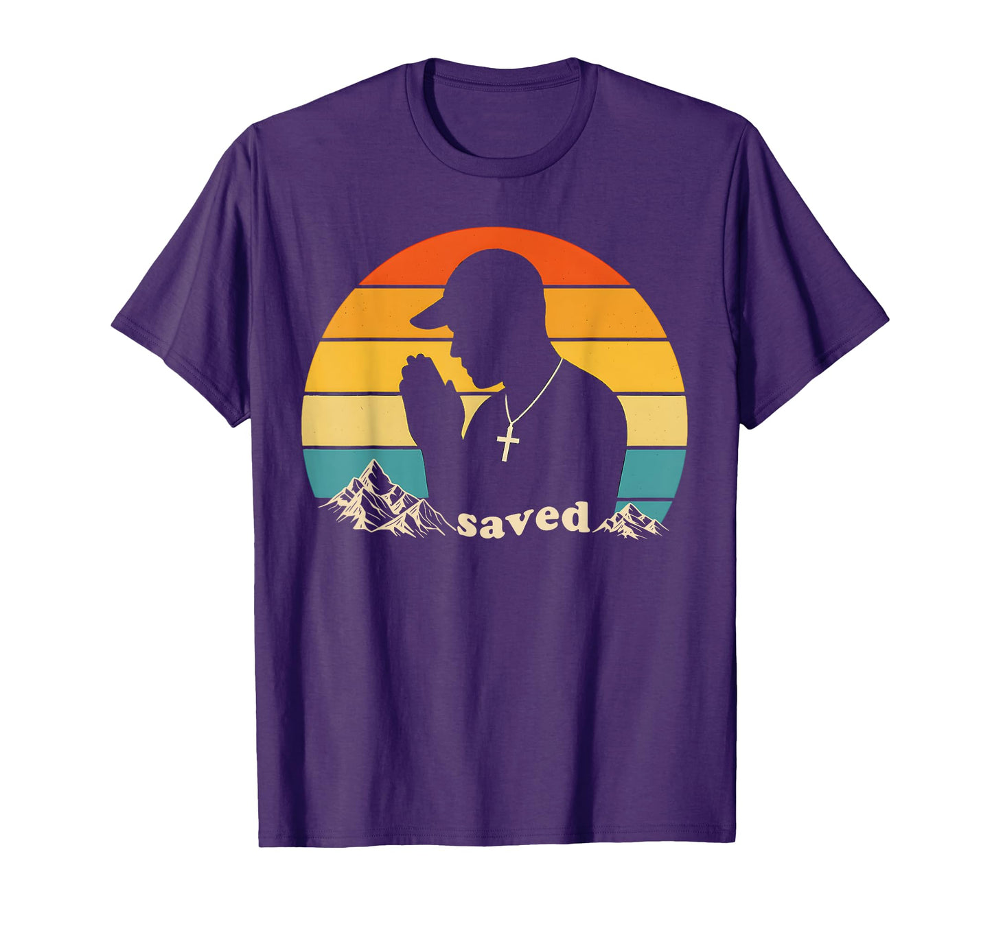 Saved Christian Baptism Party Mens Retro Church Prayer Hands T-Shirt