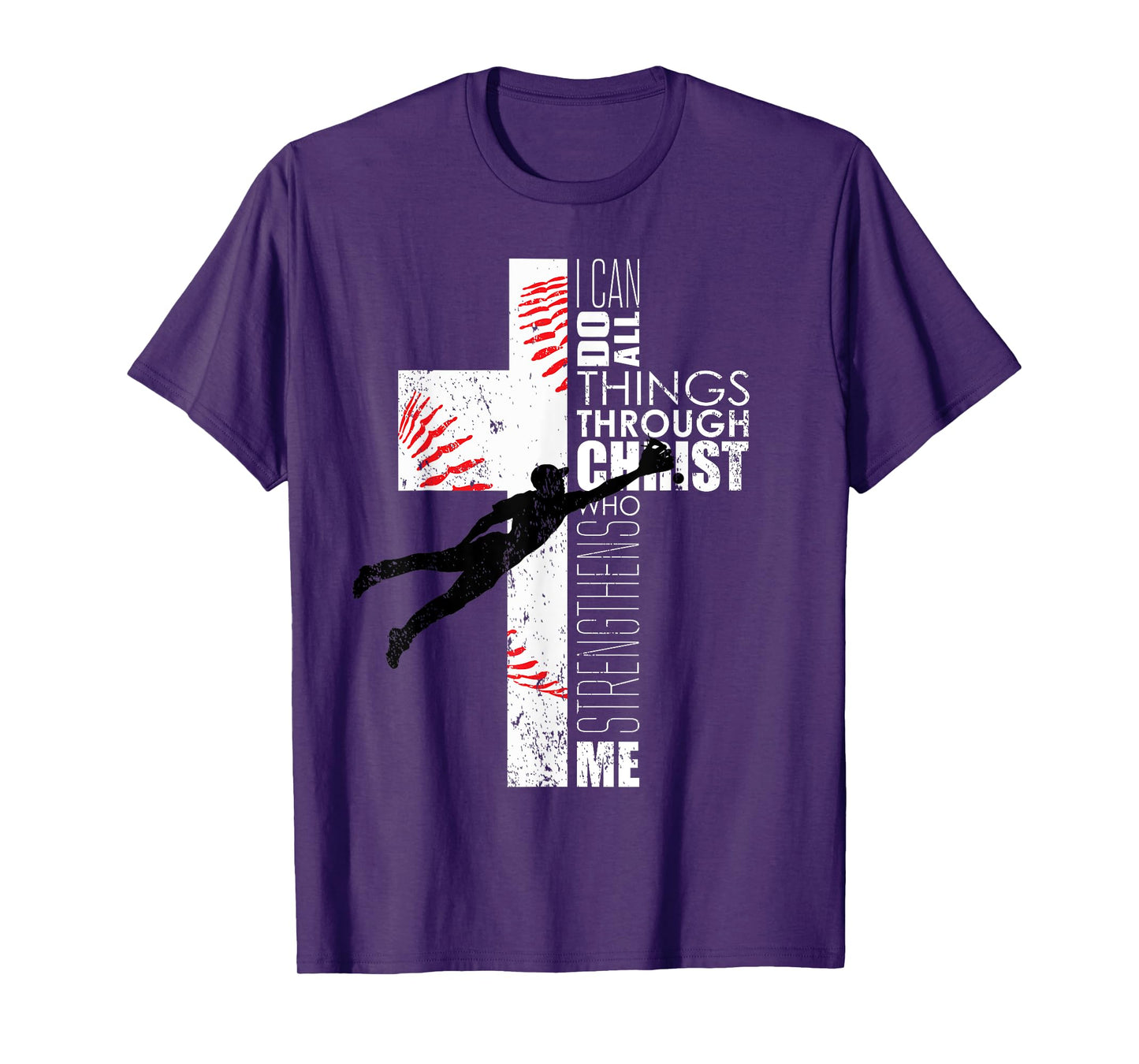 Philippians 4:13 Baseball Cross Christian Bible Verse Faith T-Shirt