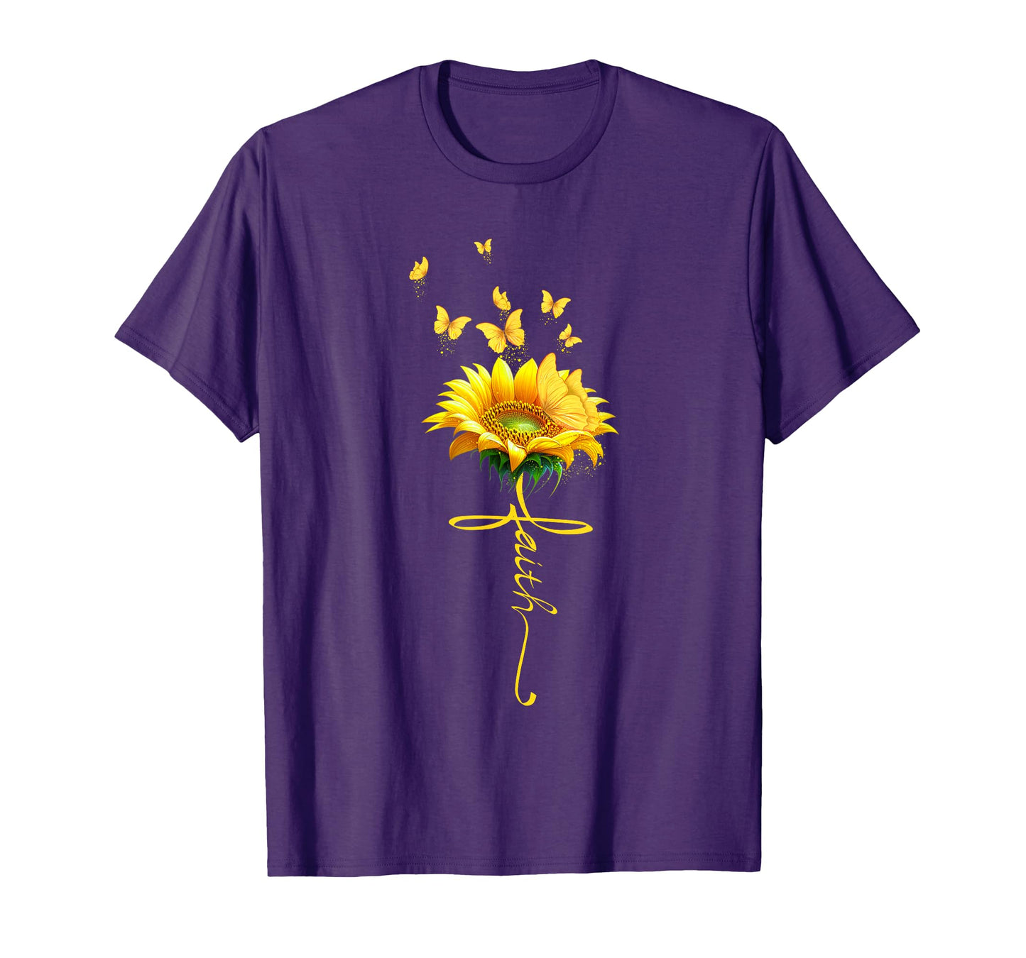 Faith Cross Sunflower Butterflies Flowers Christians T-Shirt