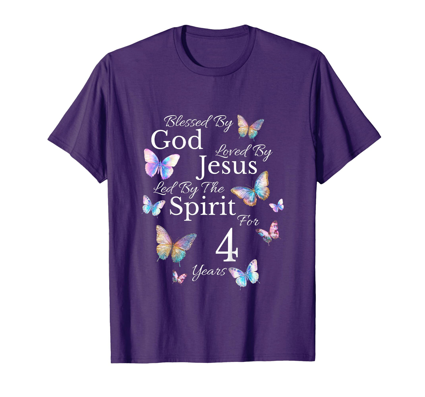 Kids Blessed By God Loved By Jesus For 4 Years Old 4th Birthday T-Shirt