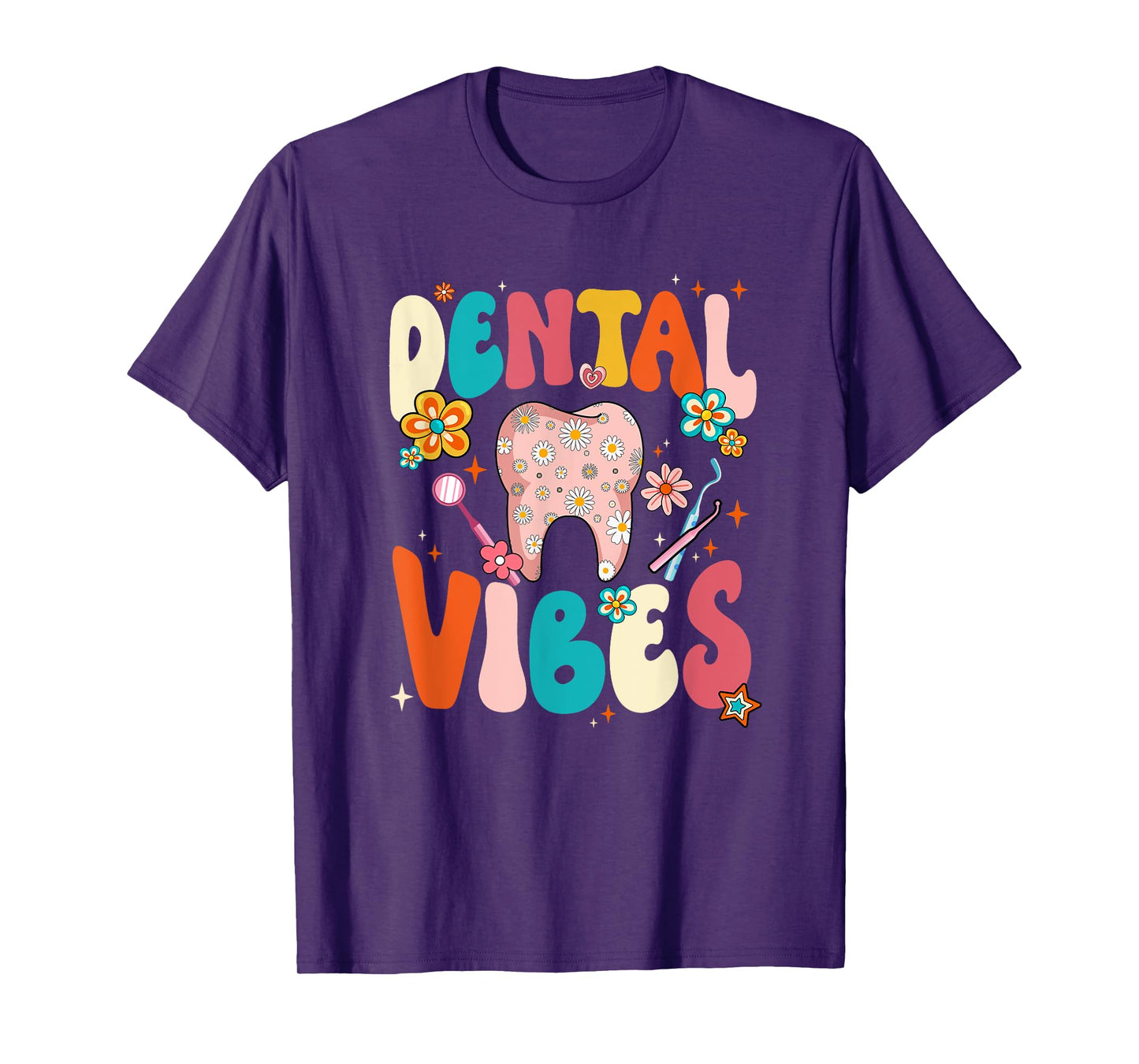 Retro Groovy Dental Vibes Funny Dentist Hygienist Women T-Shirt
