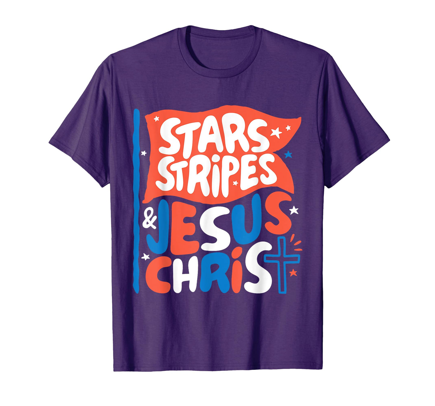 Groovy Christian Jesus Christ Stars Stripes 4th Of July USA T-Shirt