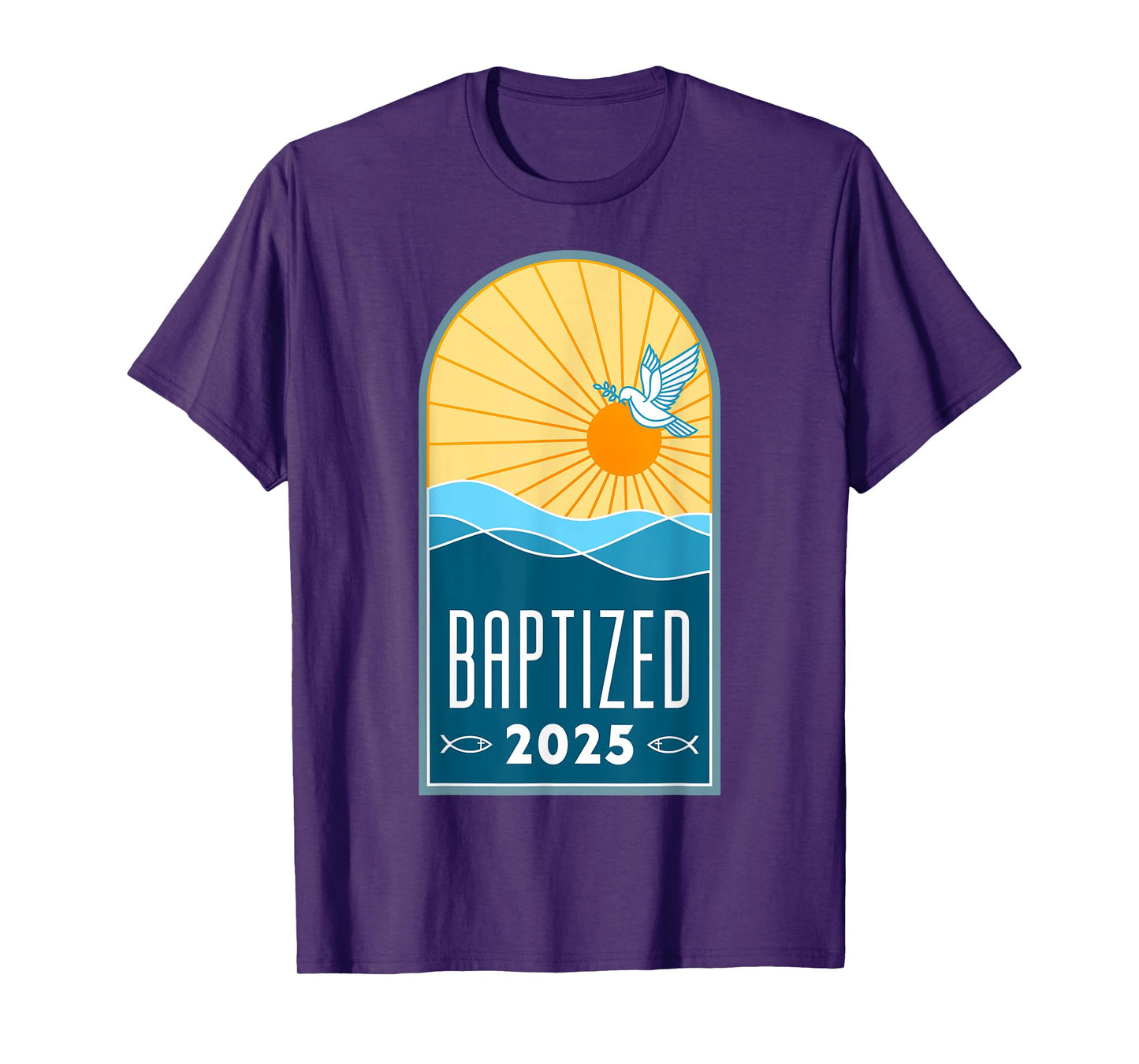Christian Baptism Sunrise Line Art Baptized 2025 Religious T-Shirt