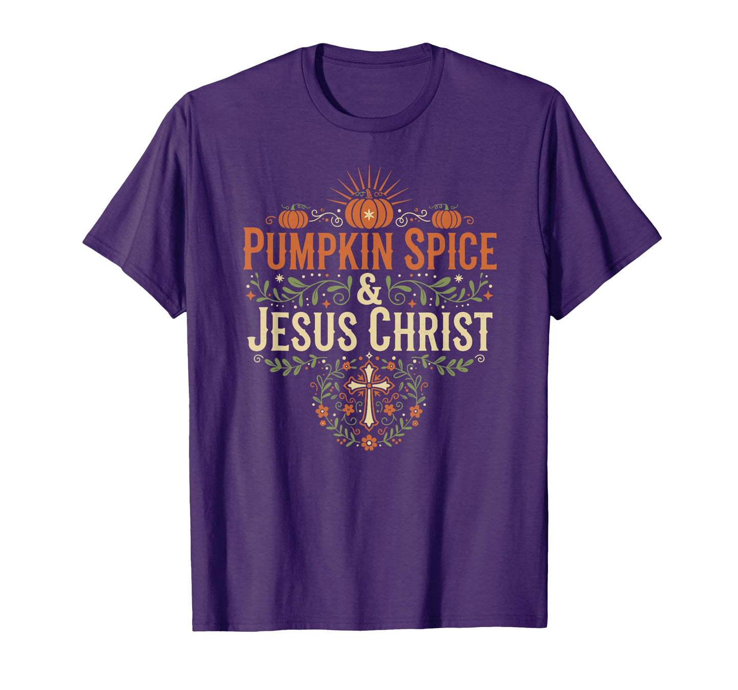 Pumpkin Spice and Jesus Christ Floral Cross Autumn Faith T-Shirt