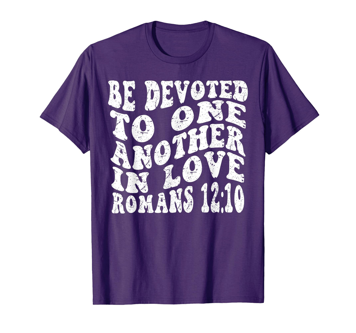 Retro Groovy Faith Romans 12 10 Be devoted to one another in T-Shirt