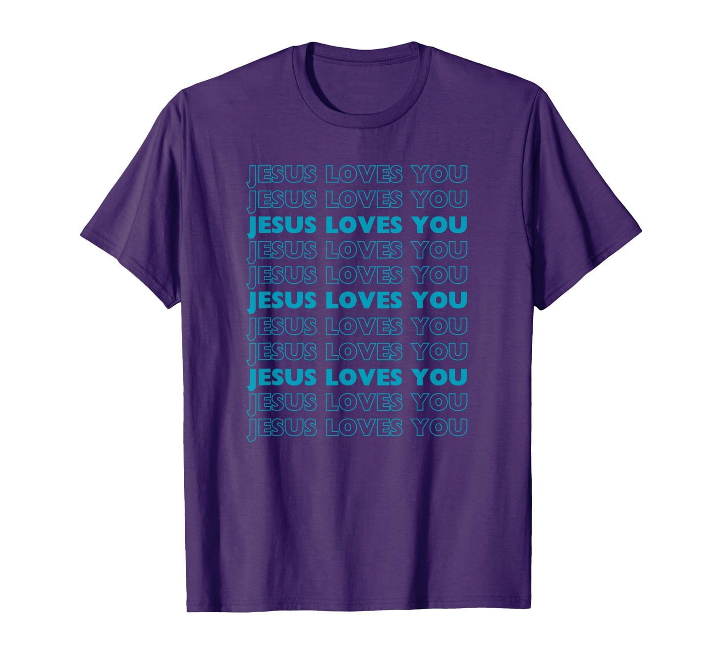 Jesus Loves You with aqua blue letters Christian T-Shirt