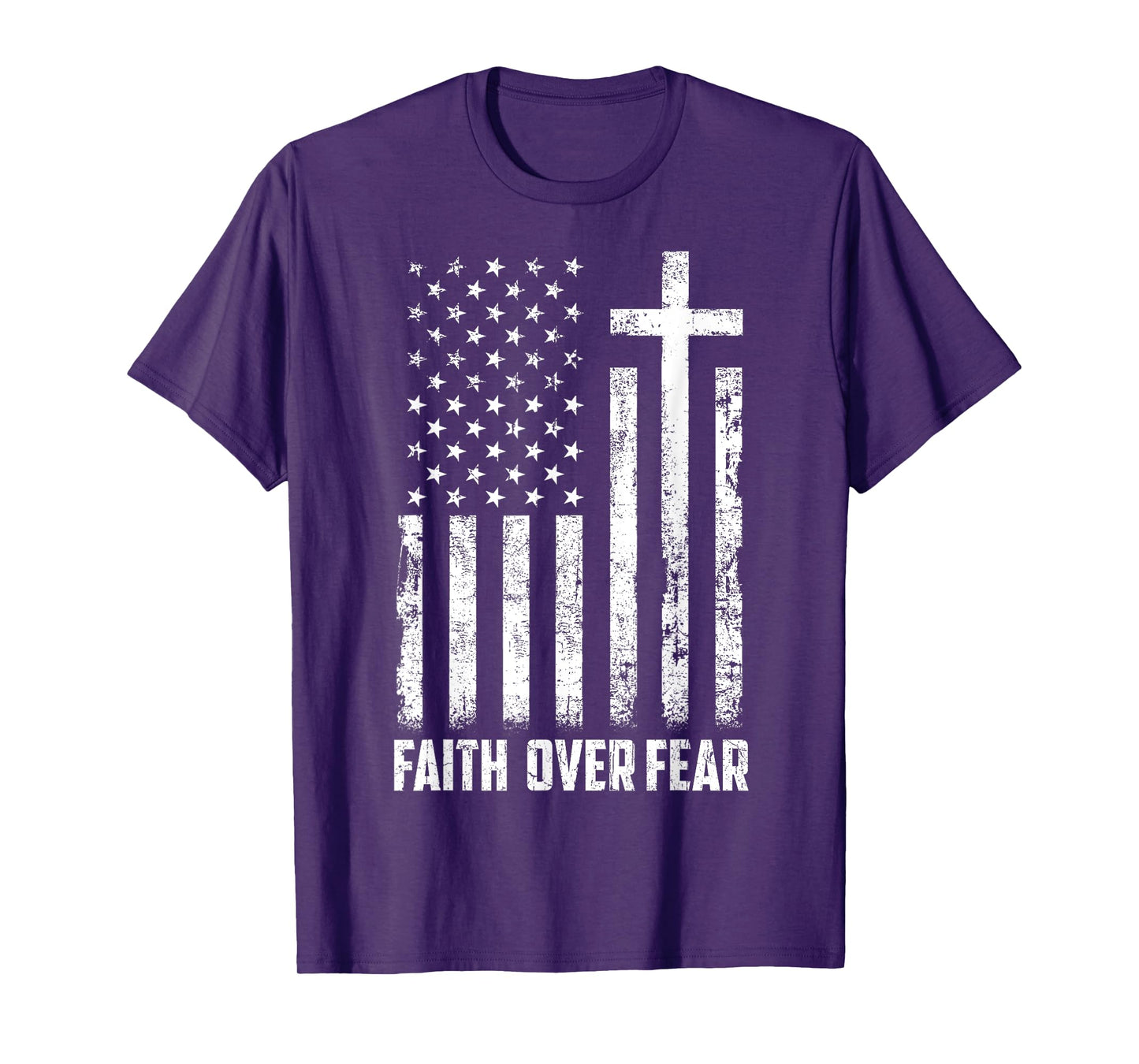 USA Flag Patriotic American Gift Faith Over Fear Prayer Men T-Shirt