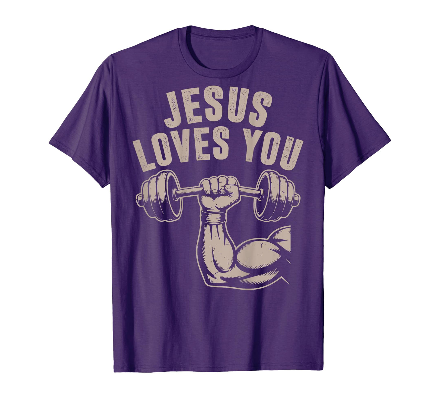 Jesus Loves You Funny Christian Workout Gym Barbell Cross T-Shirt
