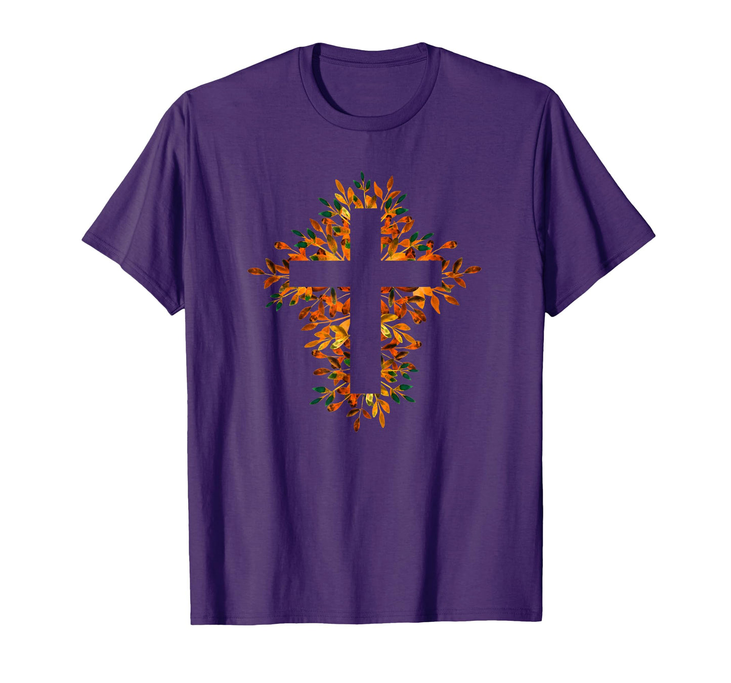 Brown Orange Fall Autumn Floral Cross Christian Faith Lover T-Shirt