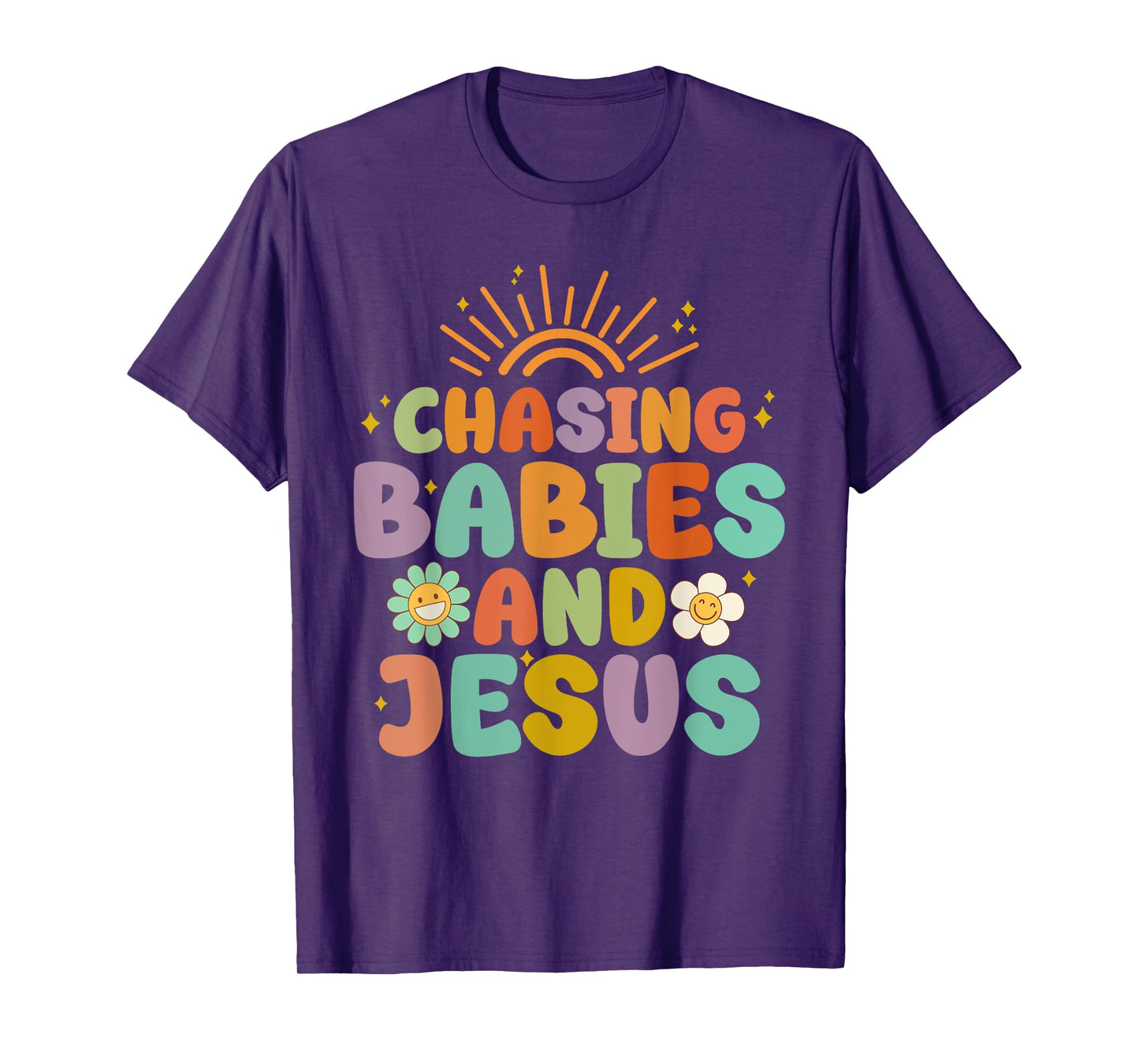 Mom Chasing Babies And Jesus Religious Christian Women T-Shirt