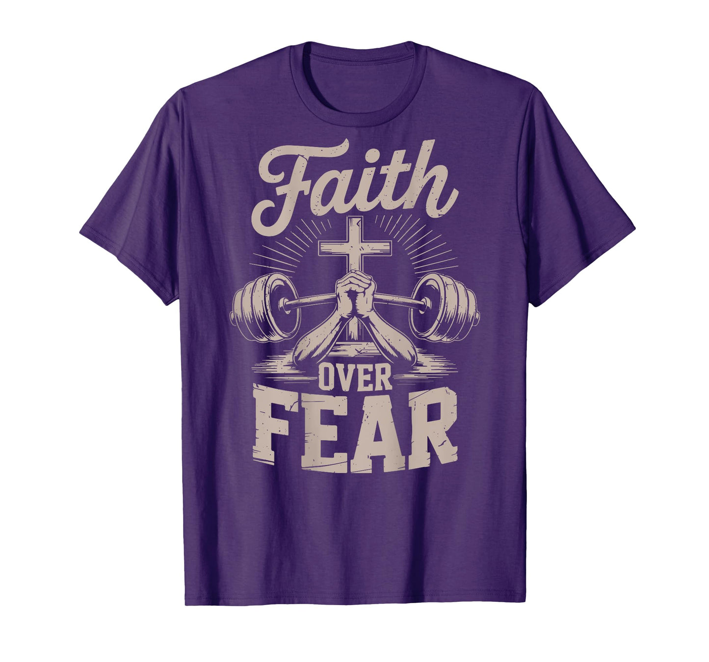 Men's Faith Over Fear Christian Gym Workout Graphic On Back T-Shirt