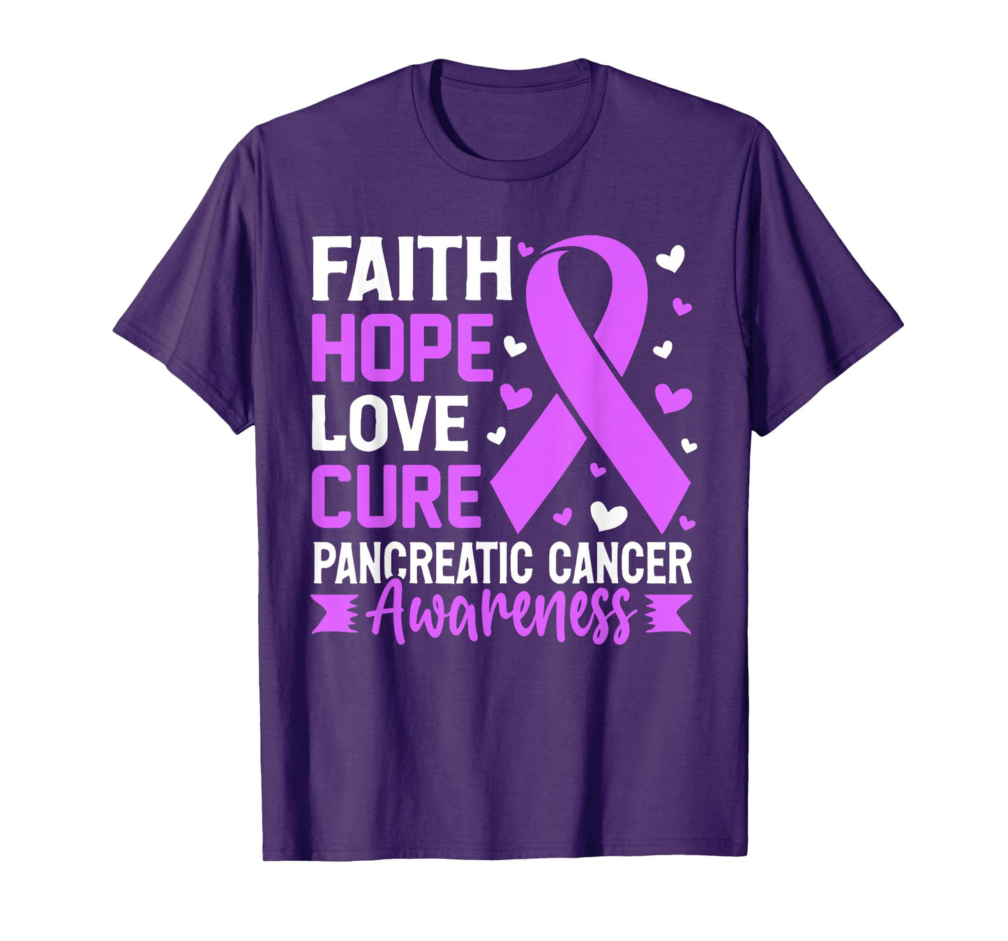 Faith Hope Love Pancreatic Cancer Exocrine Purple Ribbon T-Shirt