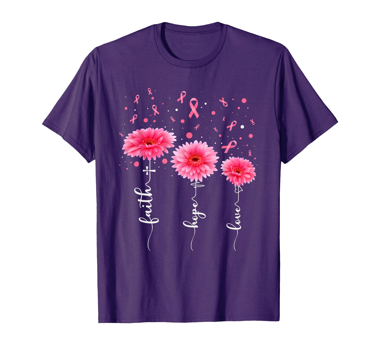 Faith Hope Love Flowers Breast Cancer Awareness Support T-Shirt