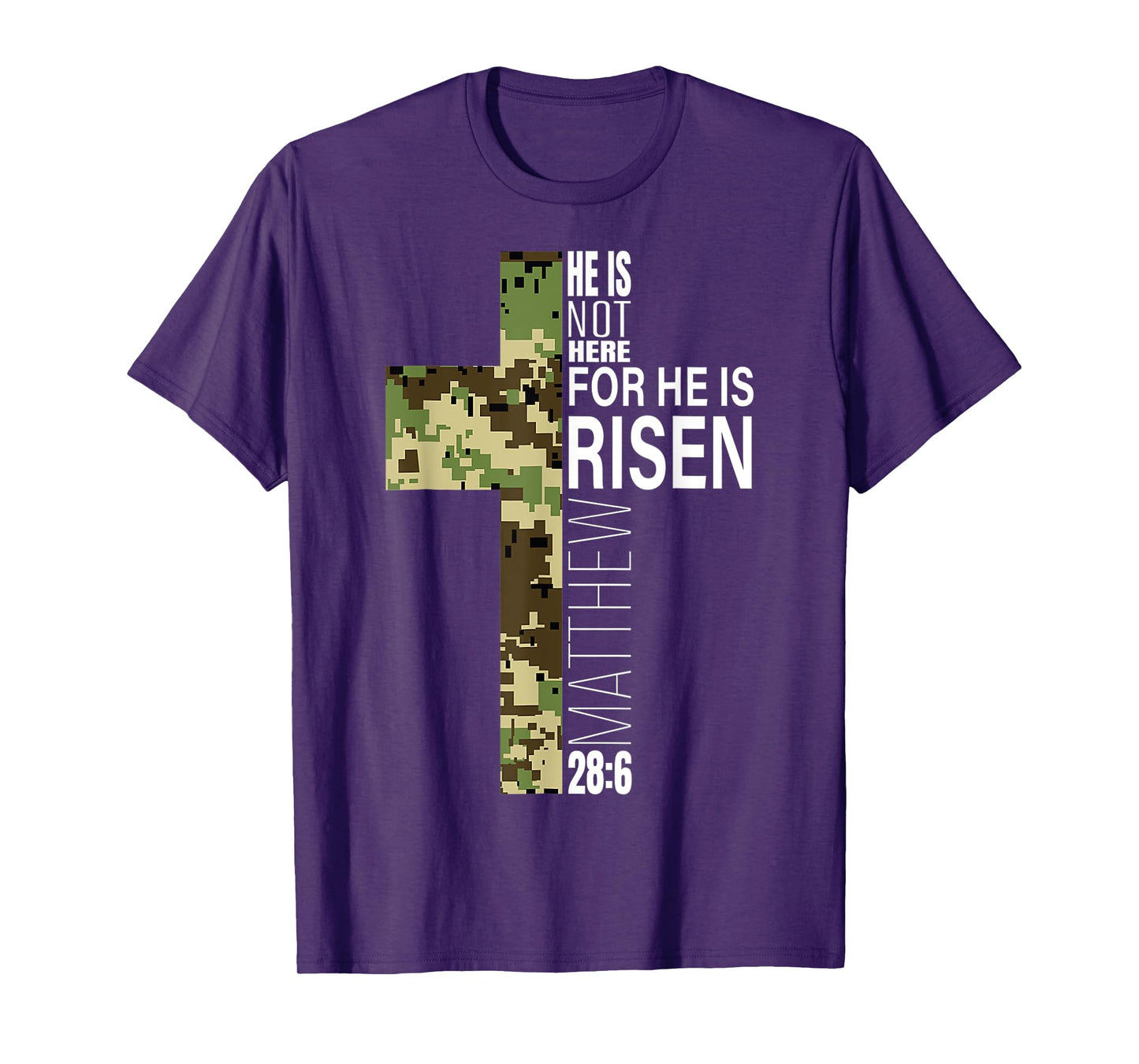 Cool He Is Risen Christian Easter Bible Verse Religious Camo T-Shirt
