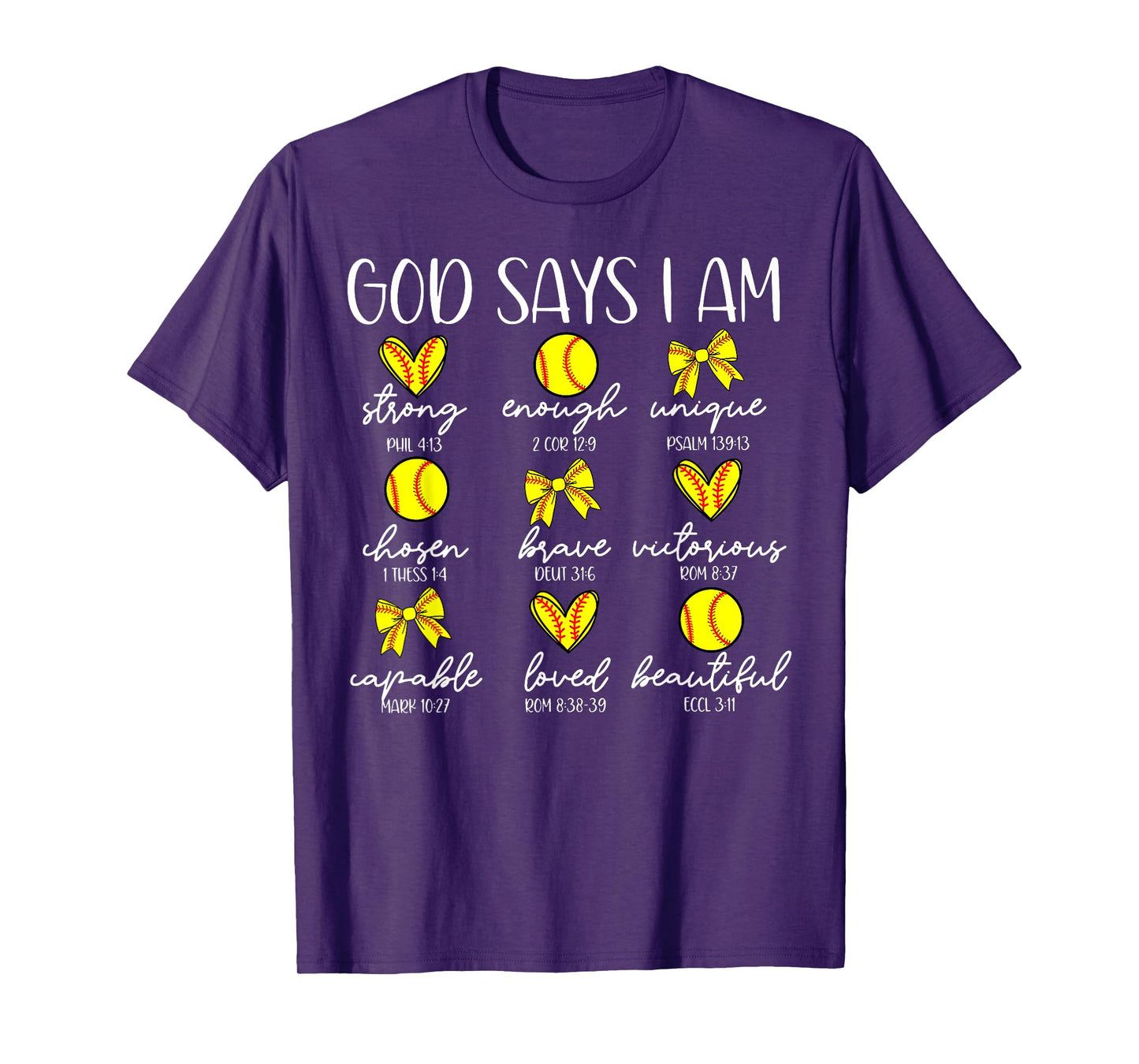 Coquette Bows God Say I Am Christian Softball Bible Verse T-Shirt