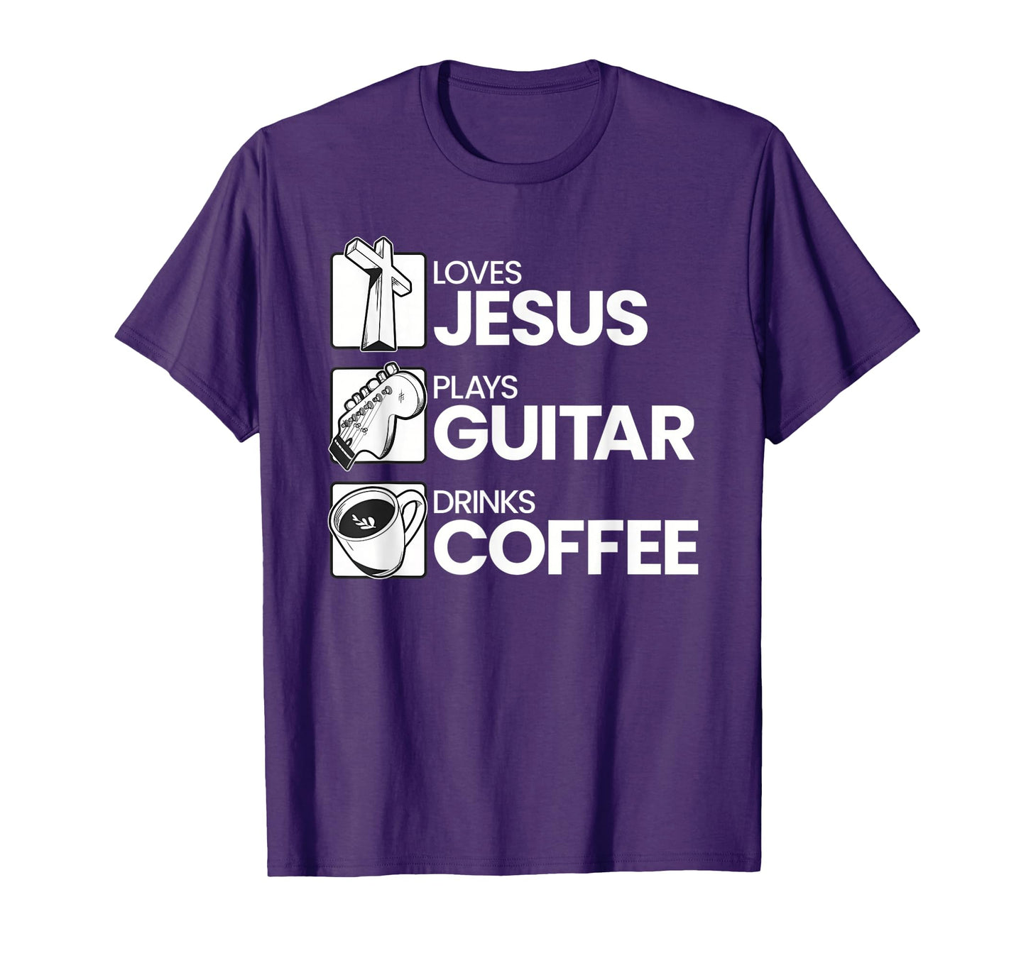 Funny Loves Jesus Plays Guitar Drinks Coffee Jesus Cross Tee T-Shirt