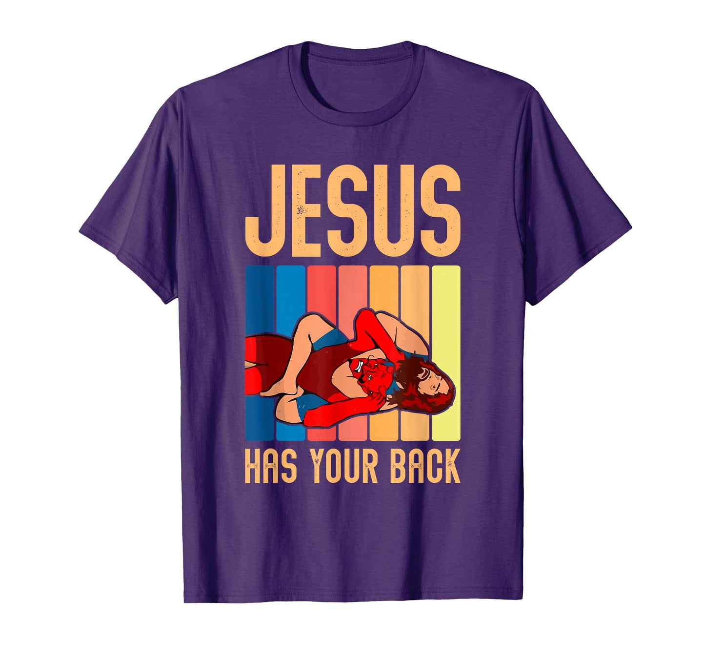 Jesus Has Your Back Funny Vintage Wrestler Wrestling T-Shirt