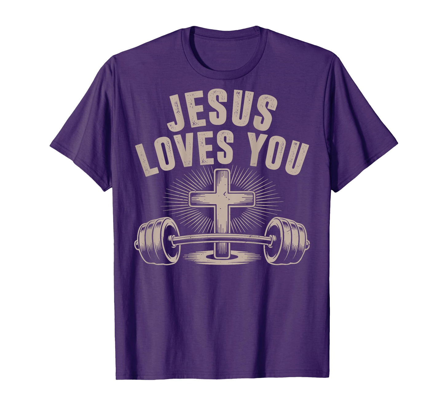 Jesus Loves You Funny Christian Workout Gym Barbell Cross T-Shirt