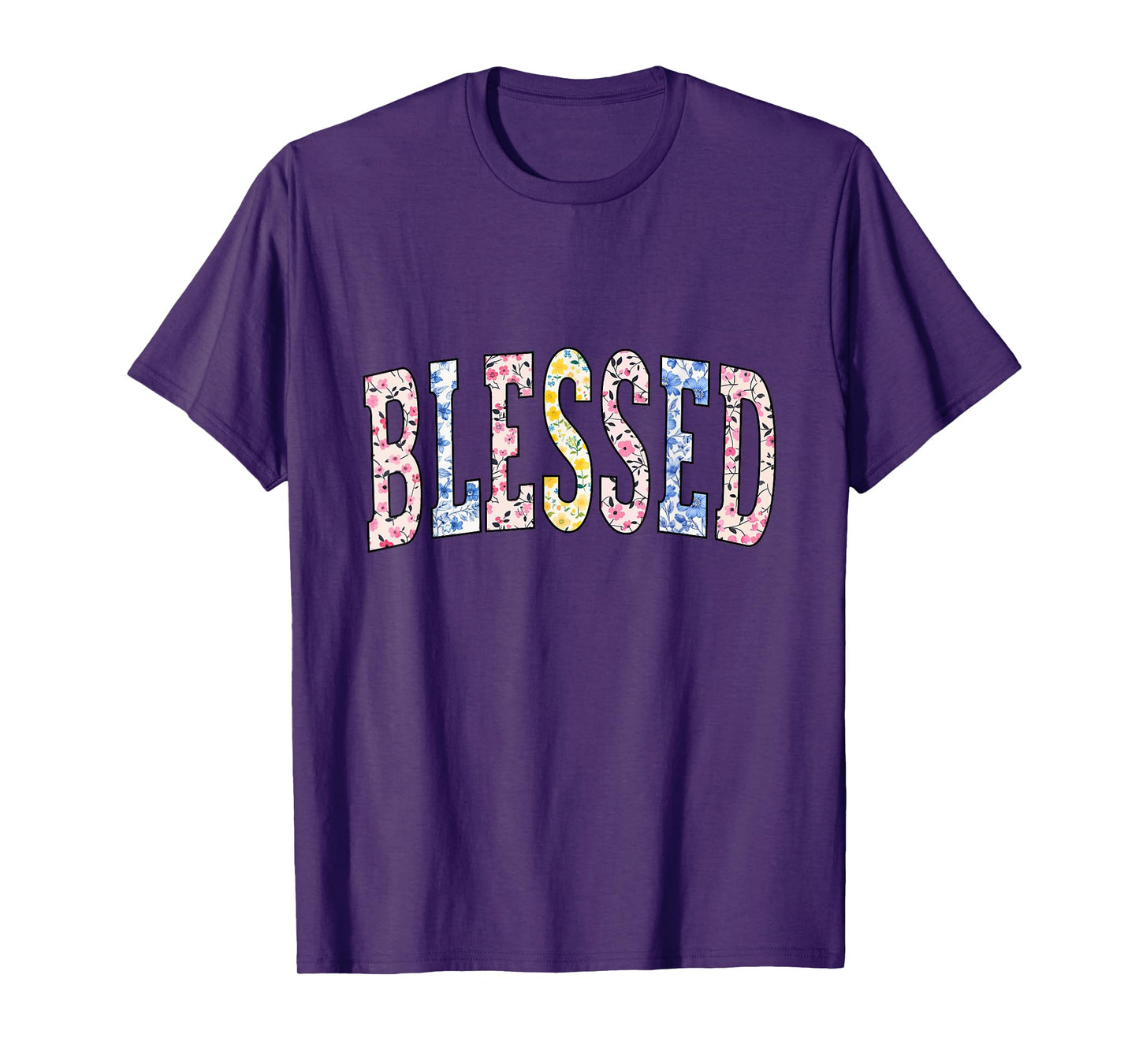 Blessed Varsity Floral Flowers Print Faith Christian Woman T-Shirt