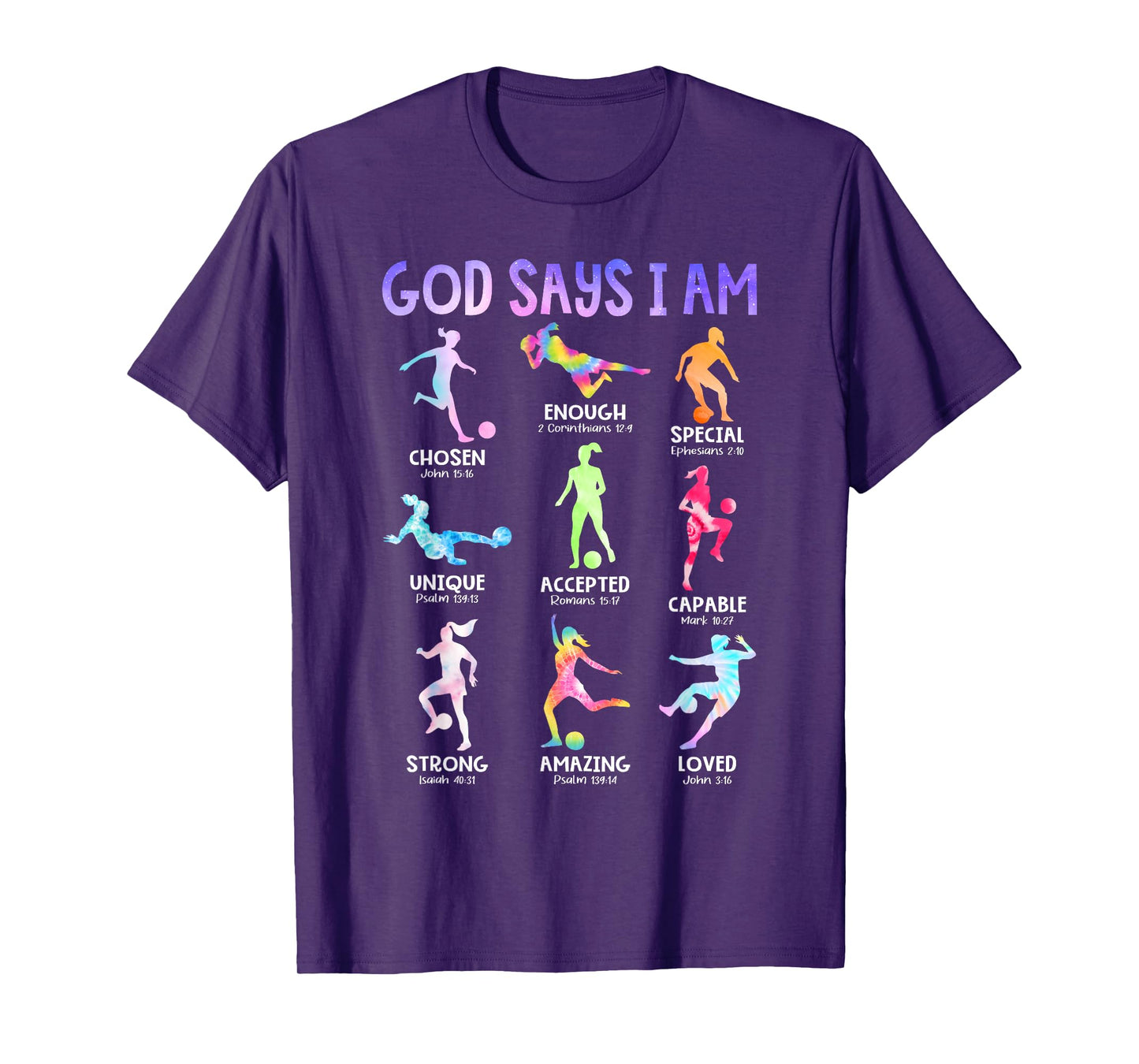 God Says I Am Christian Girls Teens Kids Soccer Tie Dye T-Shirt