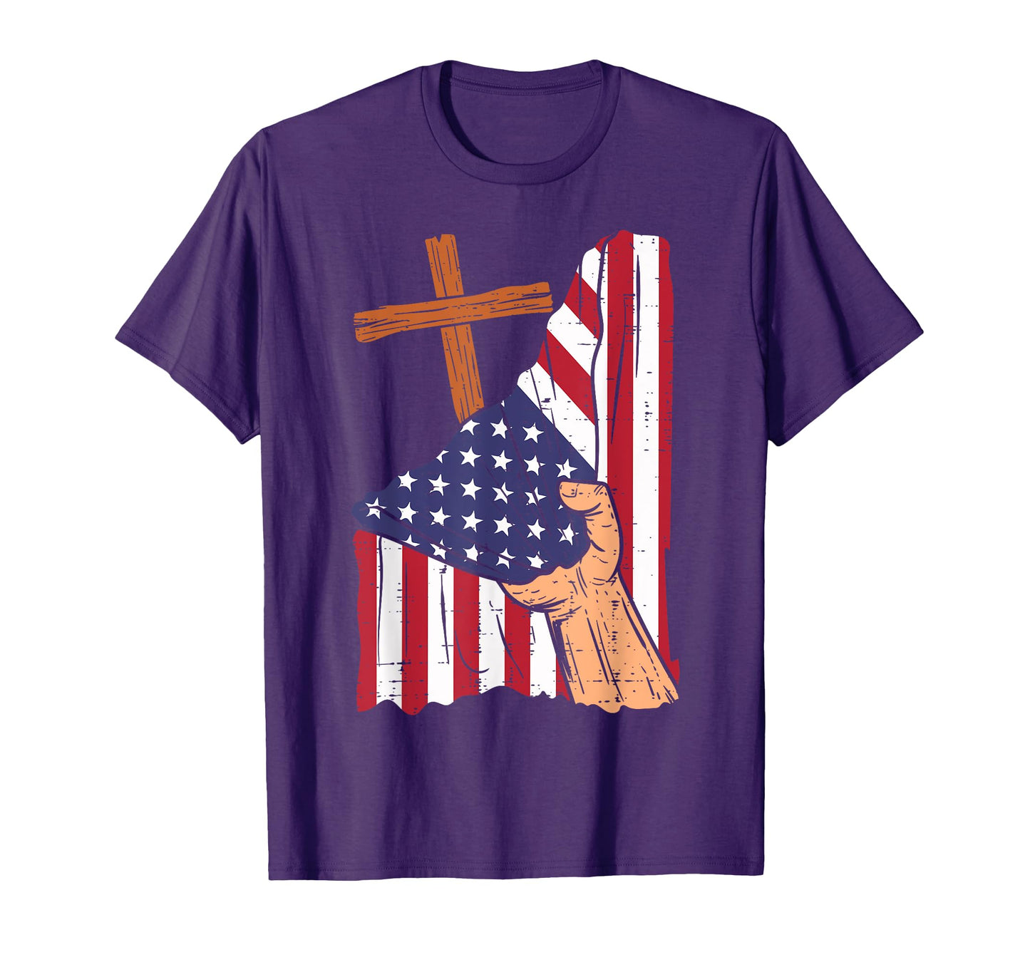 Cross Behind US Flag Religious God Jesus Patriotic Christian T-Shirt