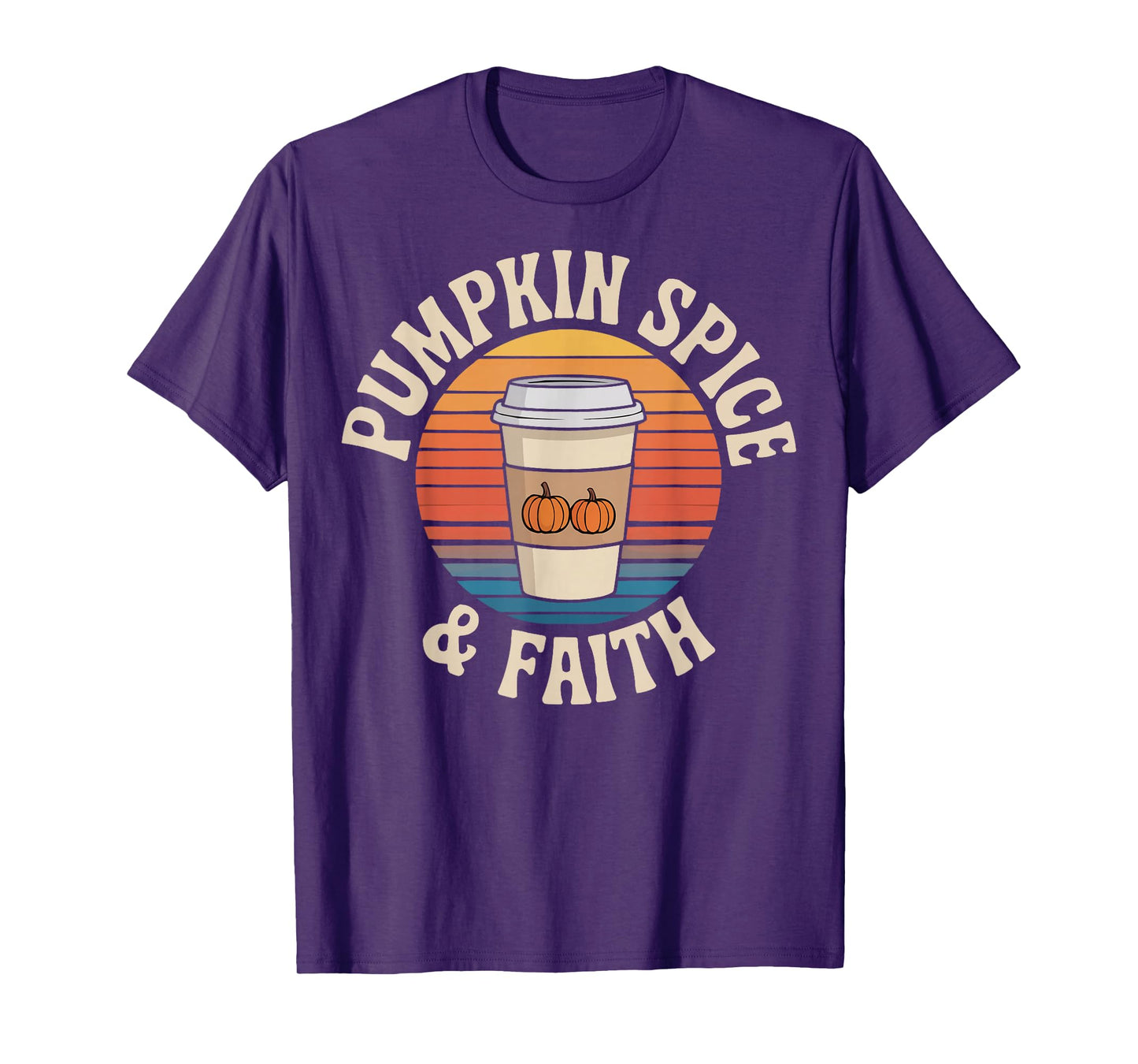 Pumpkin Spice & Faith Autumn Fall Leaves Latte Cinnamon T-Shirt