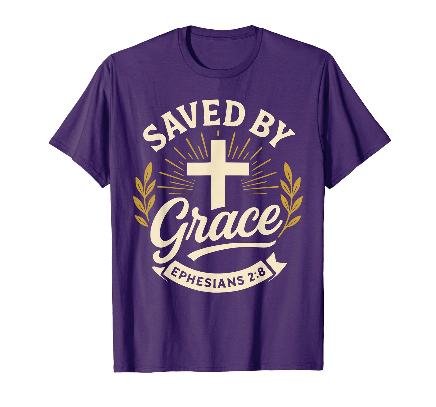 Saved by Grace Ephesians 2:8 Bible Verse Cross Design T-Shirt