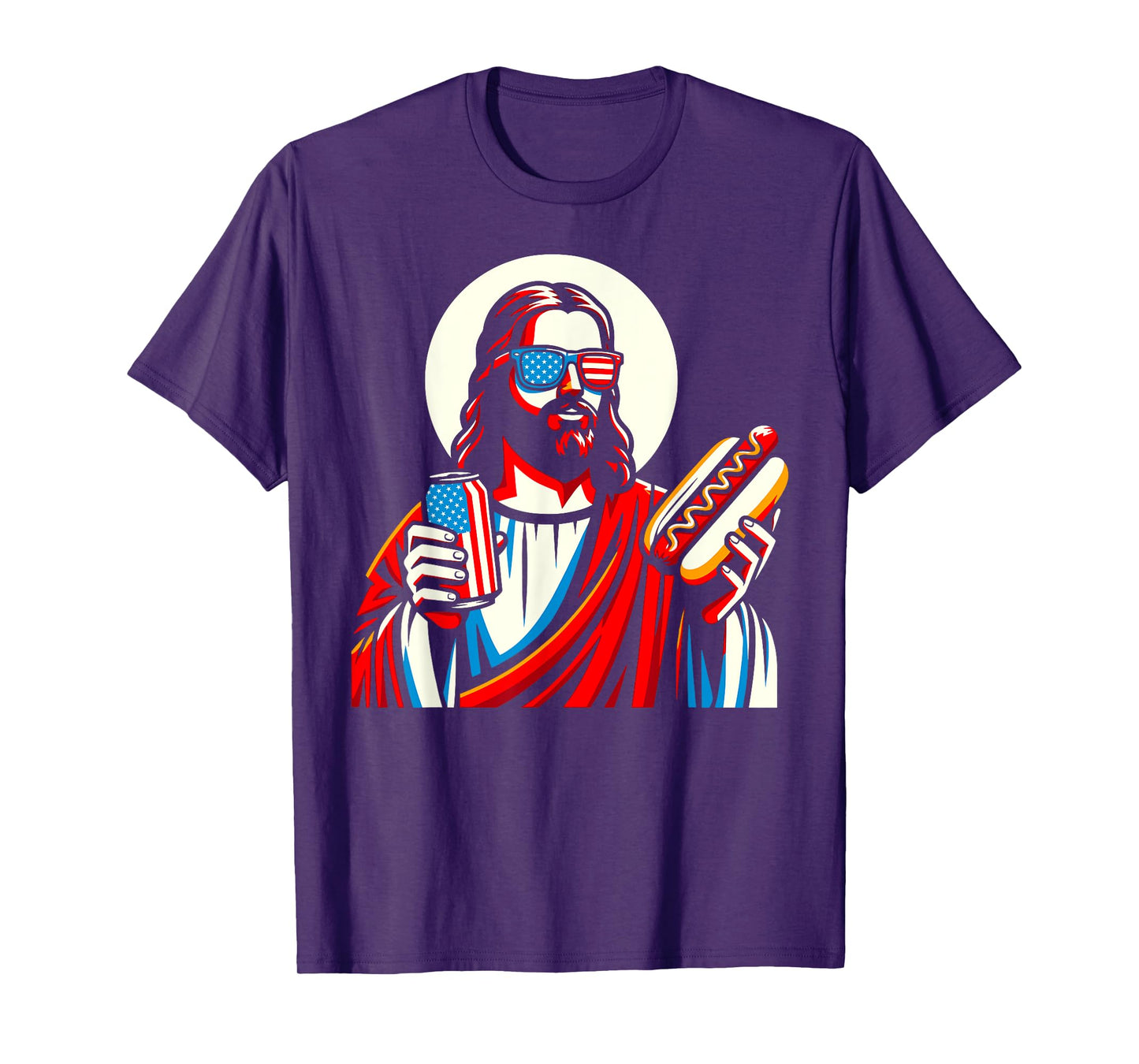 Funny Jesus USA American Christian Patriotic Beer Hotdog Women Men T-Shirt
