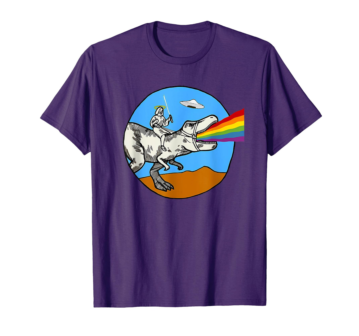 Funny Jesus Dinosaur Rainbow Jesus Ride Dinosaur T-Shirt