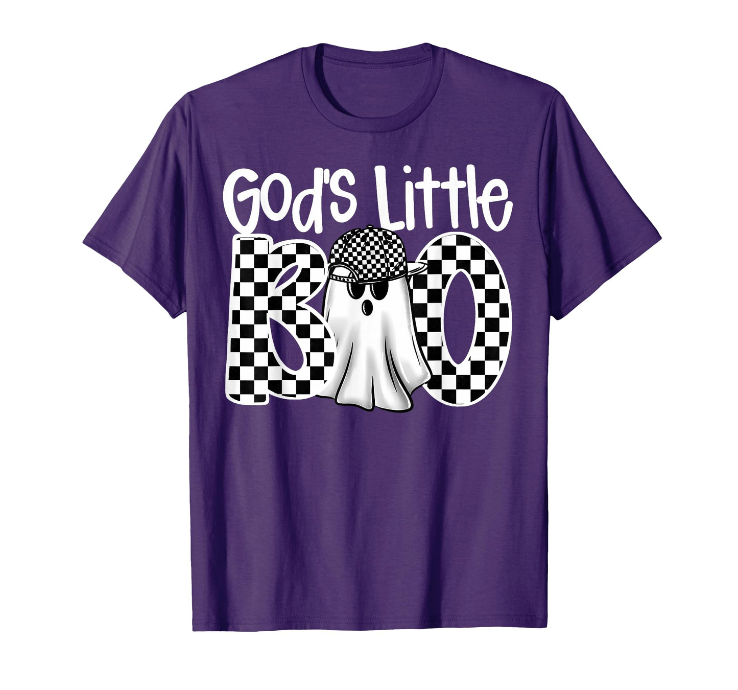 God's Little Boo Checkered Ghost Christian Halloween Boy Kid T-Shirt